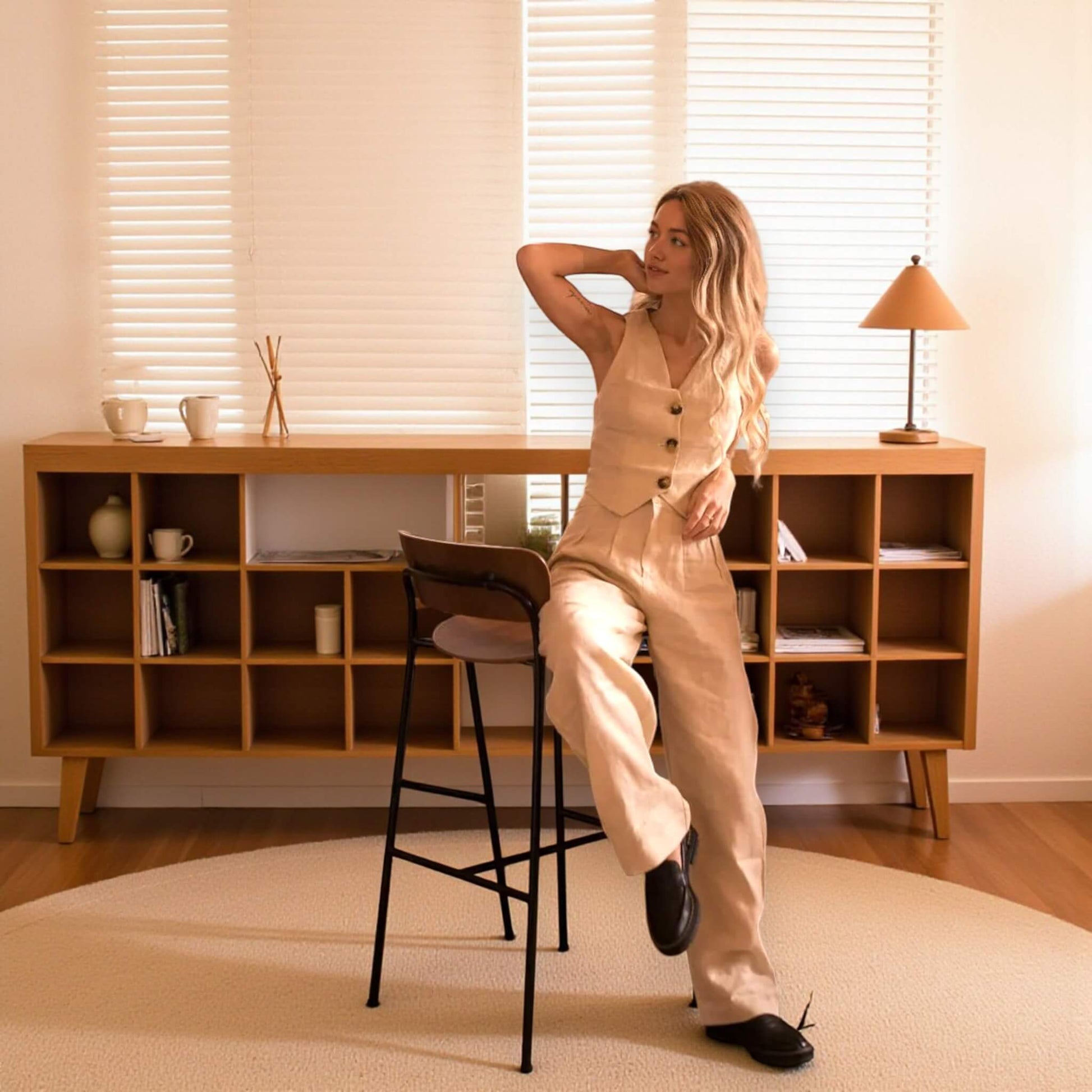 Linen Two Piece Set, Fitted Waistcoat and Wide Leg Trousers Set