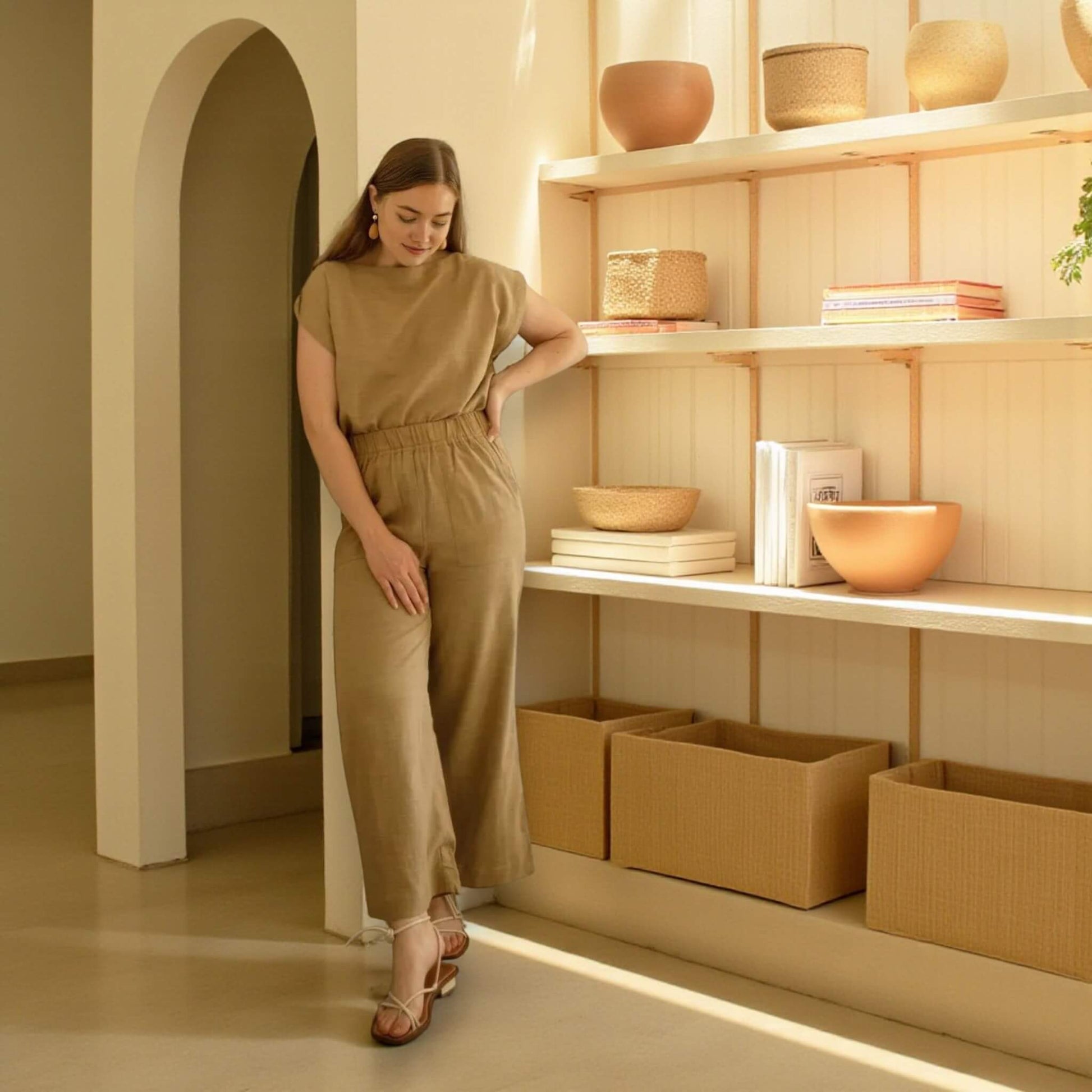 Linen Two Piece Set, Linen Boxy Tank Top And Wide Leg Trousers Set