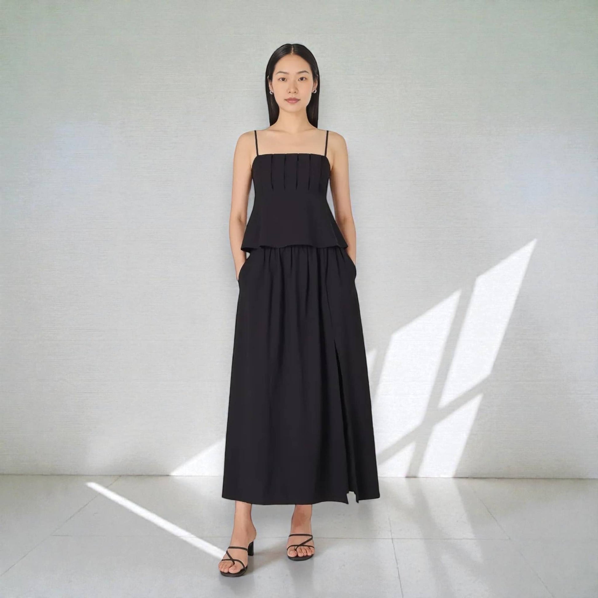 Linen Two Piece Set, Linen Cami Top And Slit Maxi Skirt Set