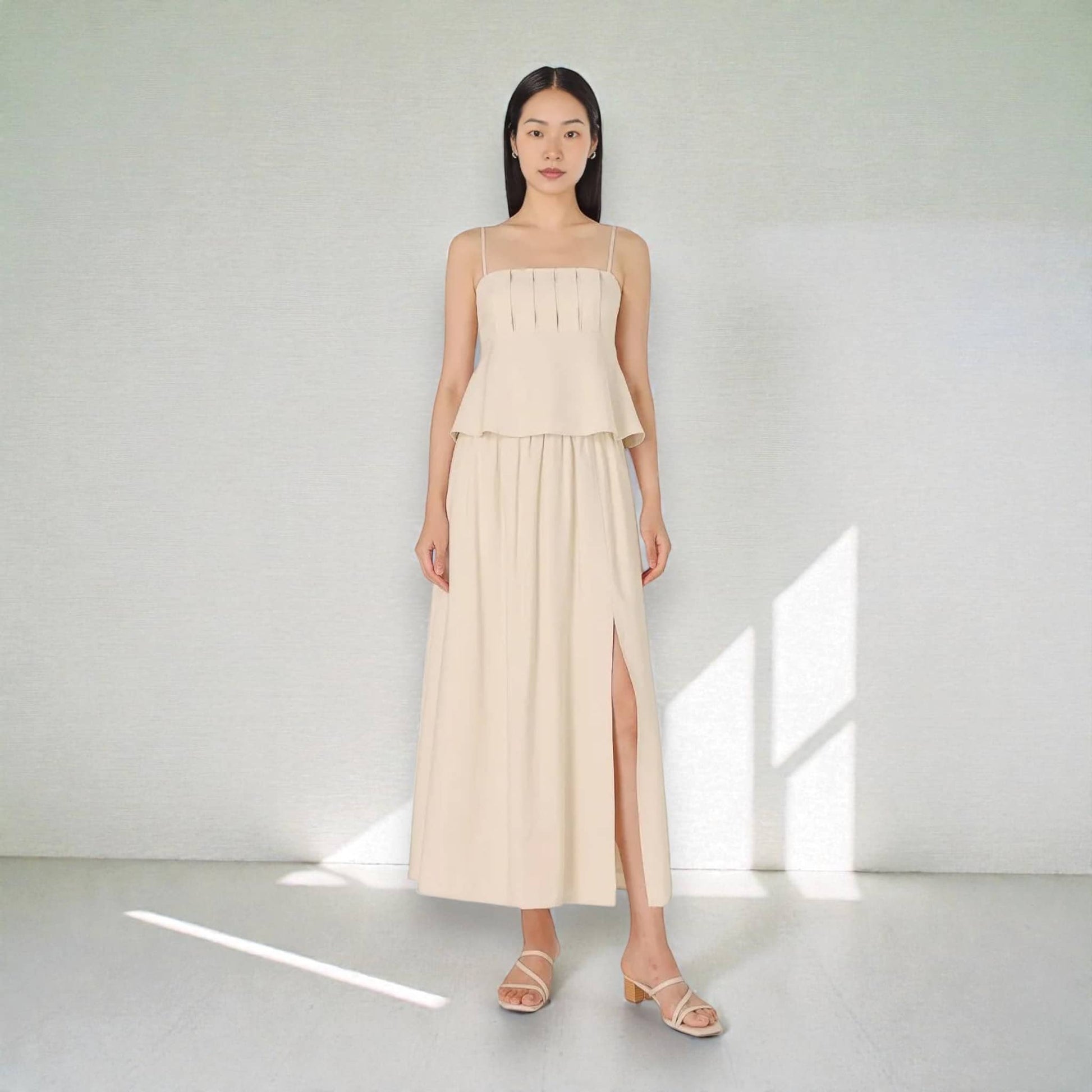 Linen Two Piece Set, Linen Cami Top And Slit Maxi Skirt Set