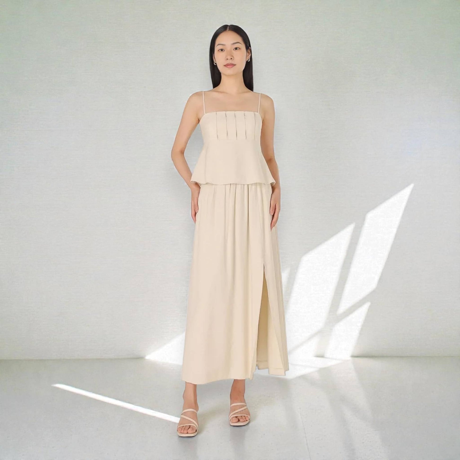 Linen Two Piece Set, Linen Cami Top And Slit Maxi Skirt Set