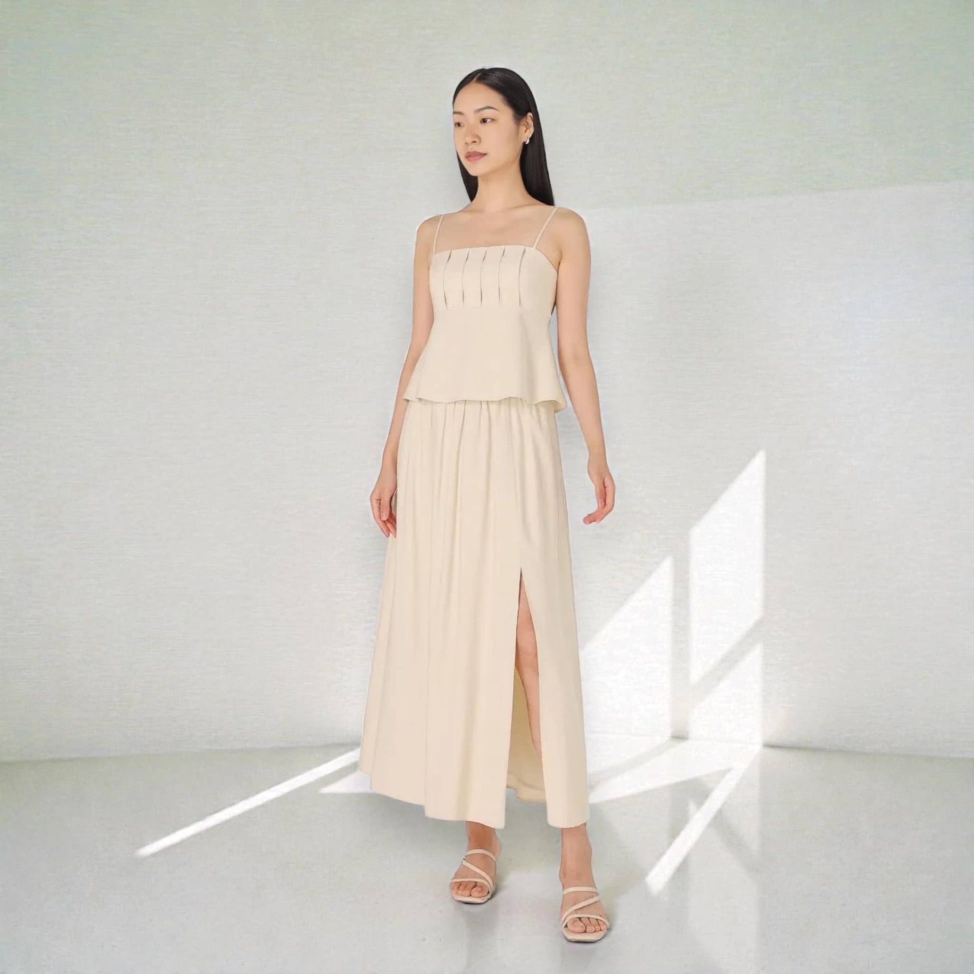 Linen Two Piece Set, Linen Cami Top And Slit Maxi Skirt Set
