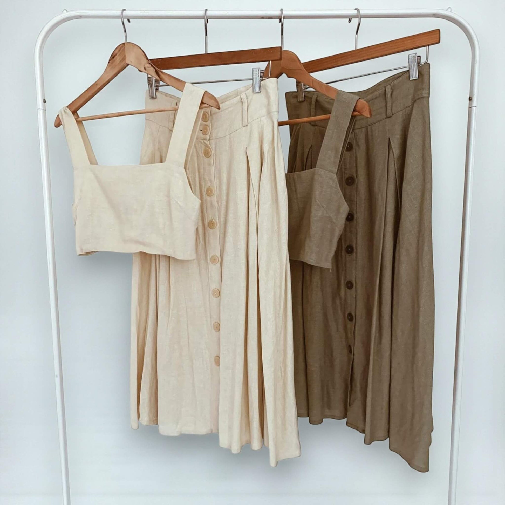 Linen Two Piece Set, Linen Square Neck Crop Top and Midi Skirt Set