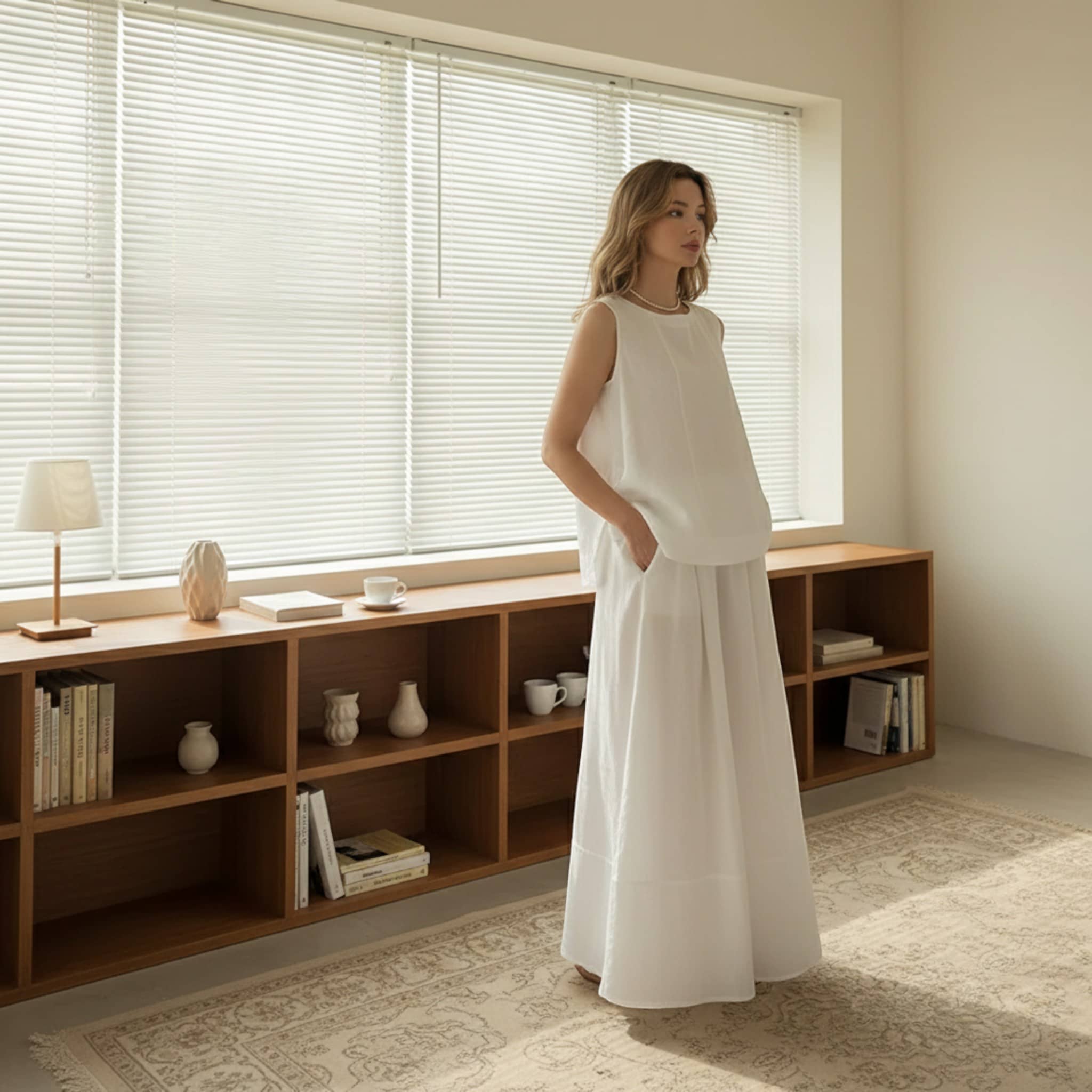 Linen Two Piece Set, Linen Tank Top And Maxi Skirt Set