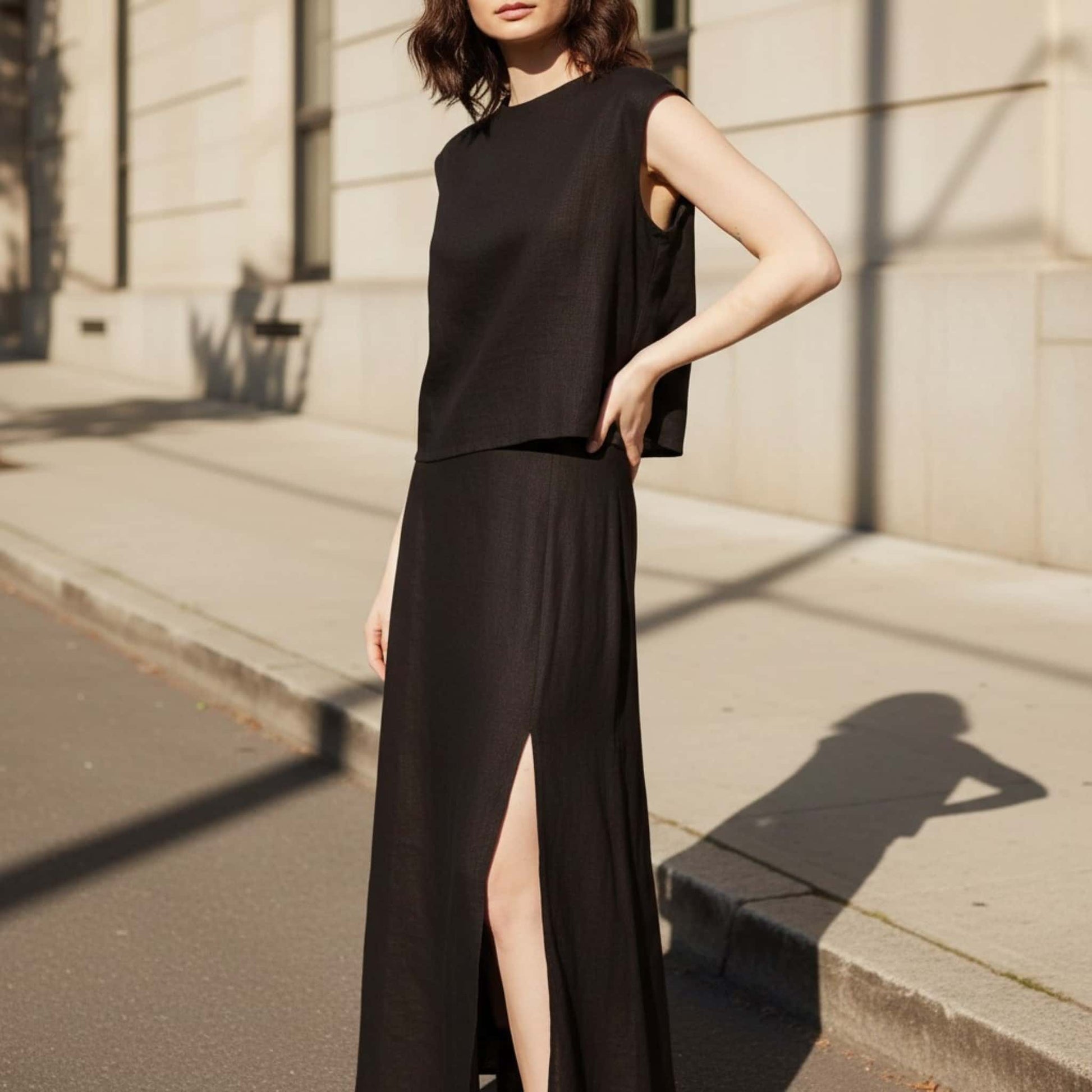 Linen Two Piece Set, Linen Tank Top And Maxi Skirt Set