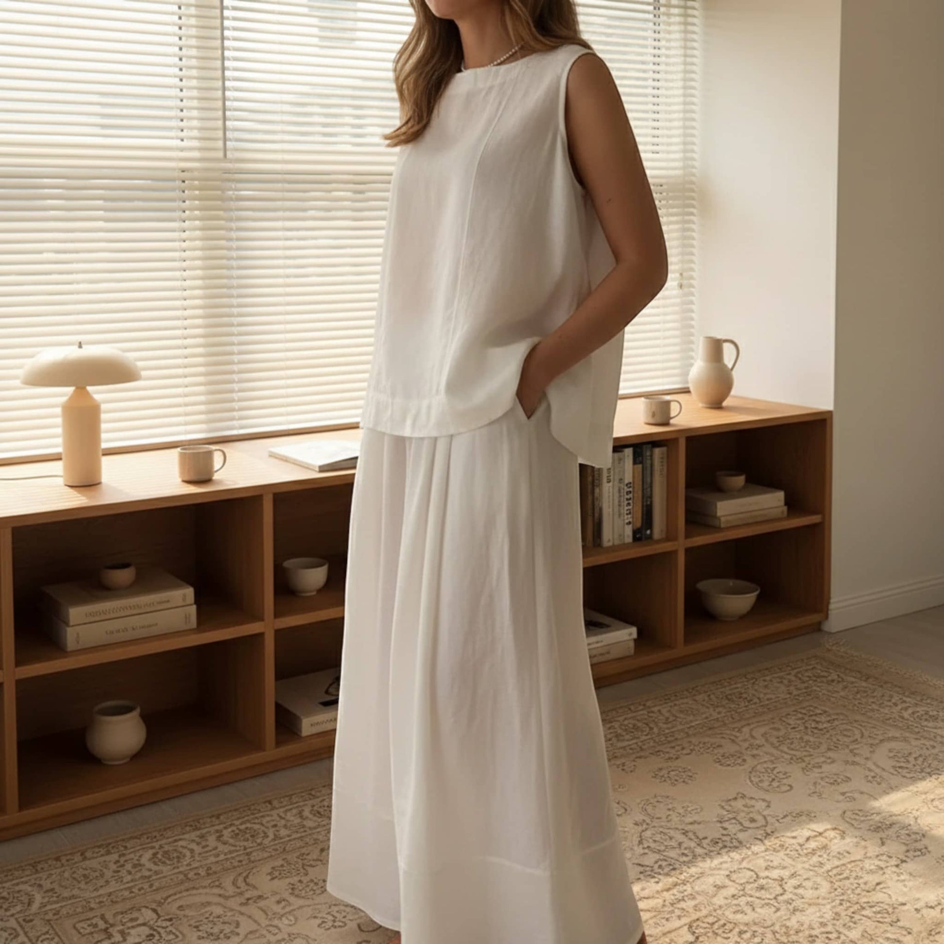 Linen Two Piece Set, Linen Tank Top And Maxi Skirt Set