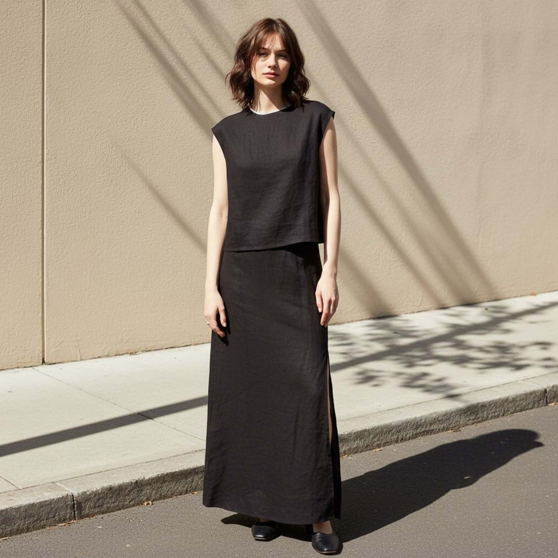 Linen Two Piece Set, Linen Tank Top And Maxi Skirt Set