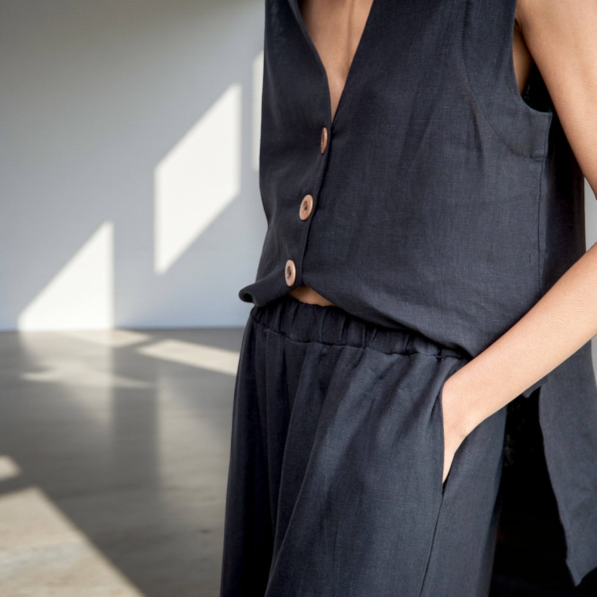 Linen Two Piece Set, Linen Vest Top and Wide Leg Pants Set