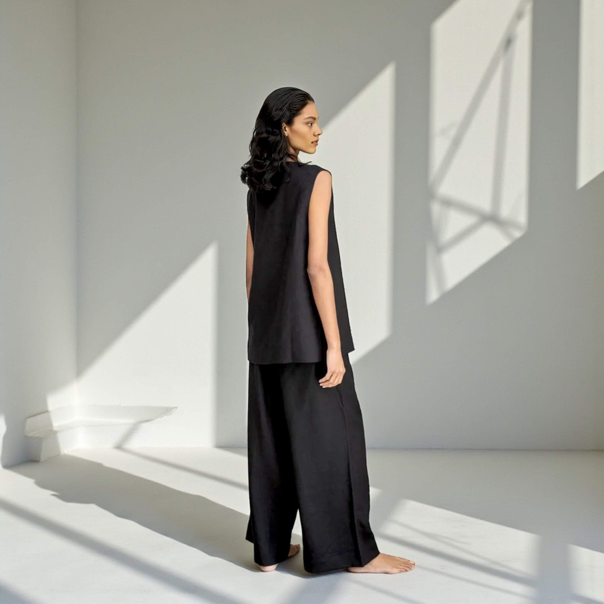 Linen Two Piece Set, Linen Vest Top and Wide Leg Pants Set