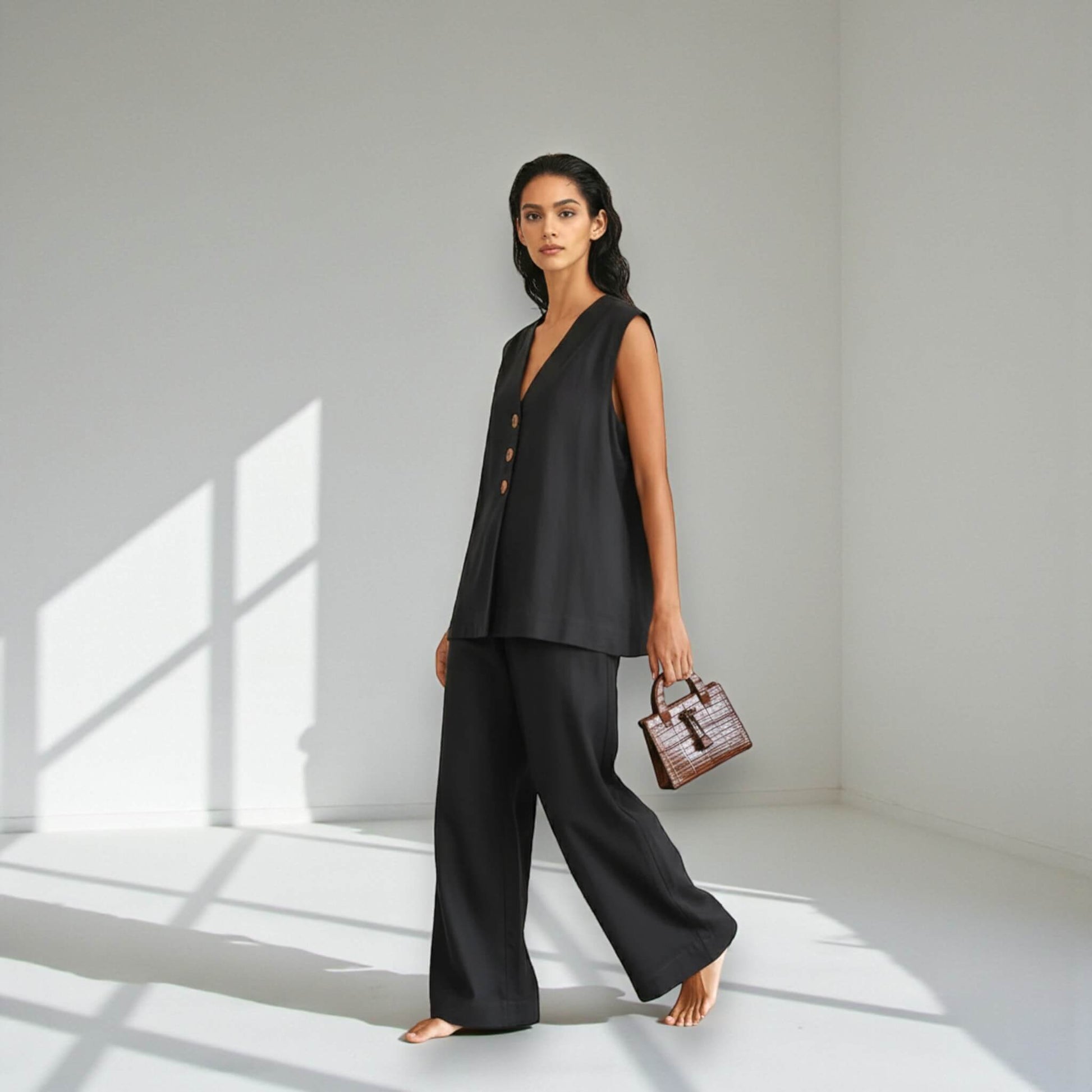 Linen Two Piece Set, Linen Vest Top and Wide Leg Pants Set