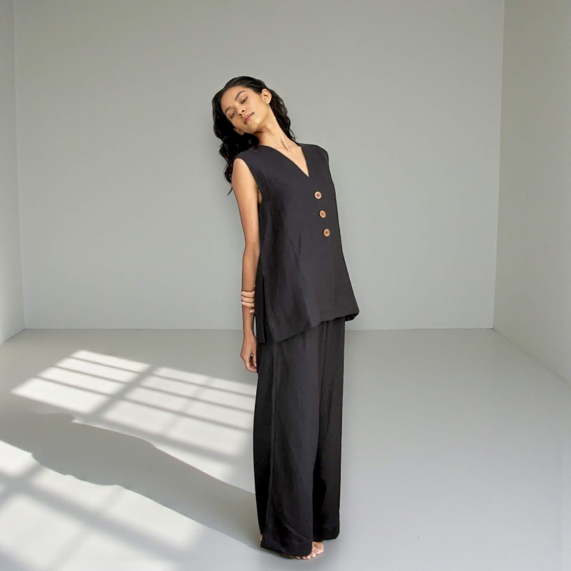 Linen Two Piece Set, Linen Vest Top and Wide Leg Pants Set