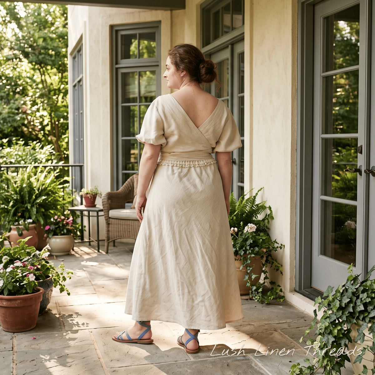 Linen Two Piece Set, Linen Wrap Top And Skirt Set
