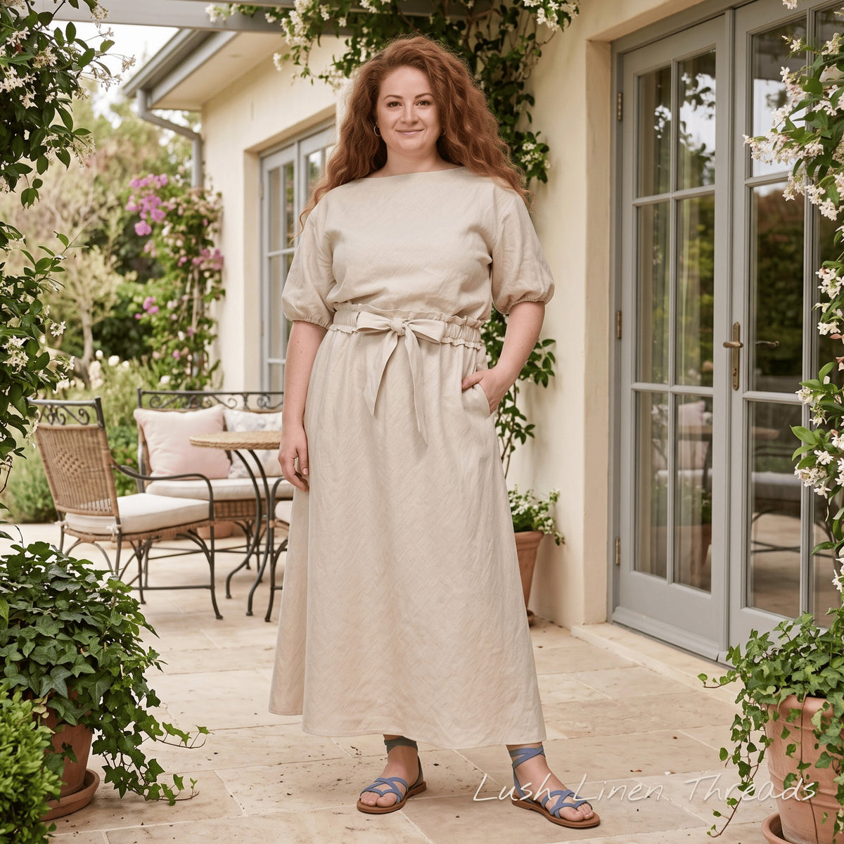 Linen Two Piece Set, Linen Wrap Top And Skirt Set