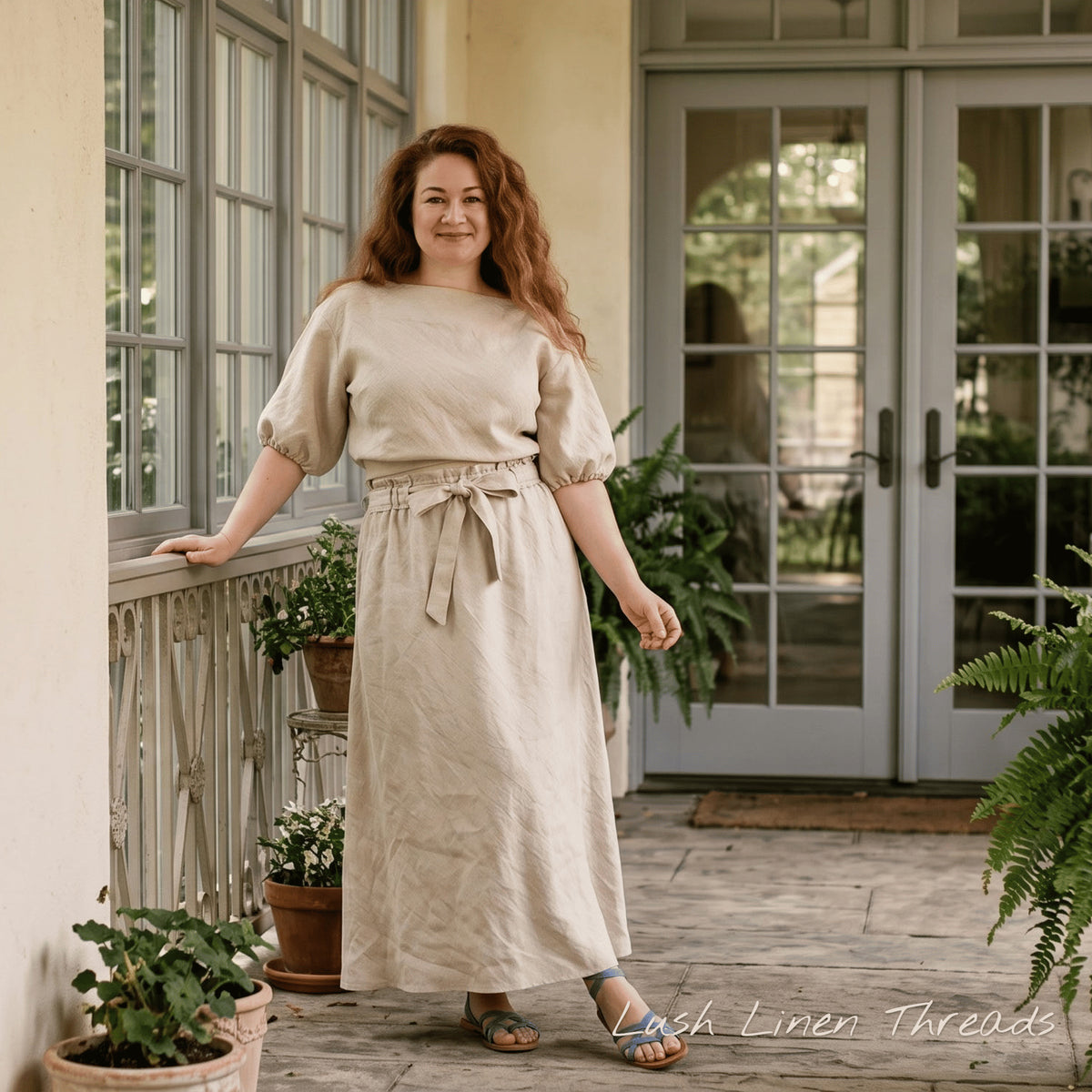 Linen Two Piece Set, Linen Wrap Top And Skirt Set