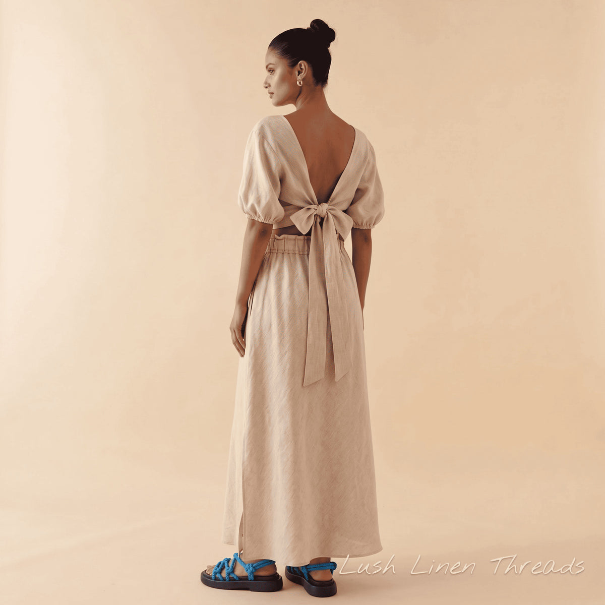 Linen Two Piece Set, Linen Wrap Top And Skirt Set