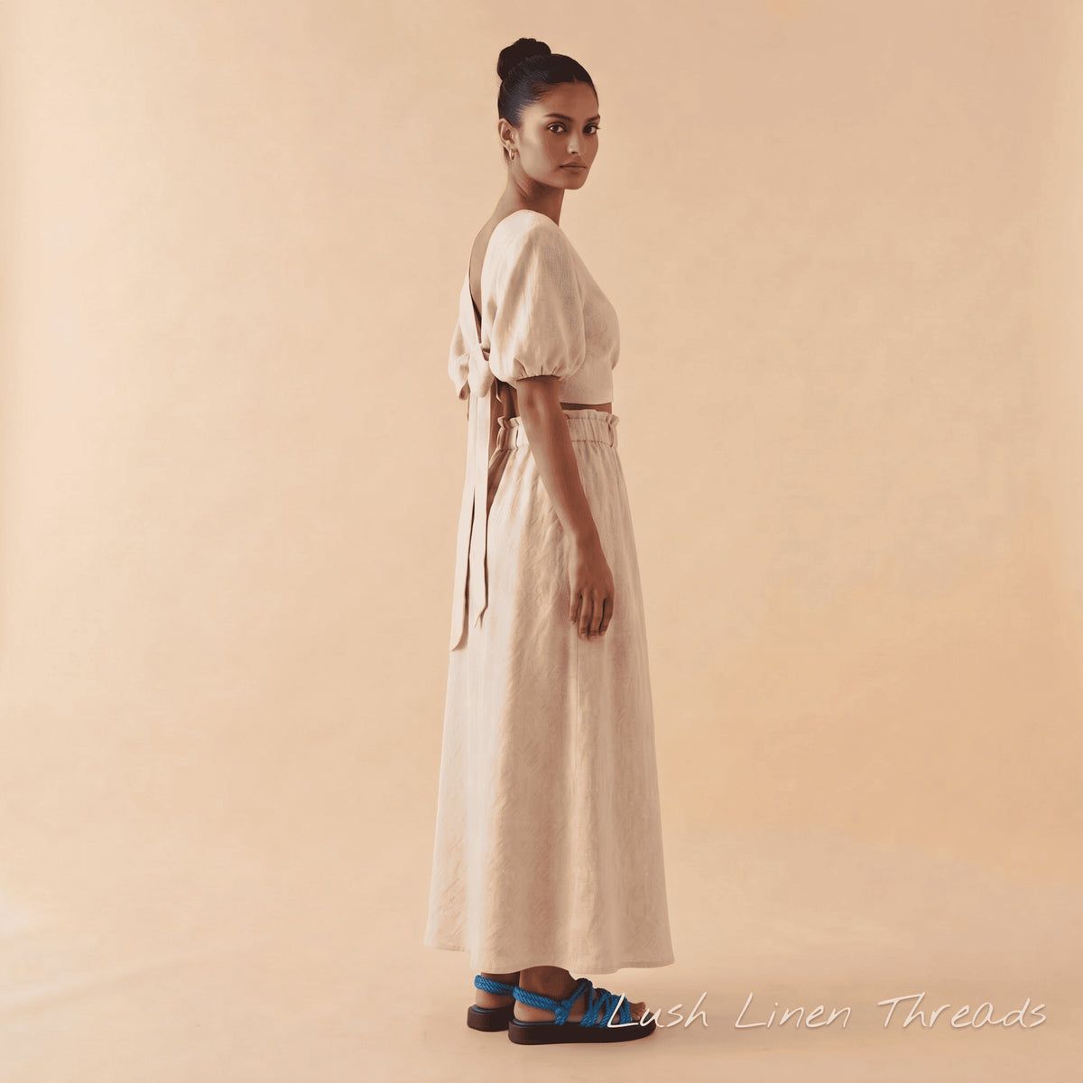 Linen Two Piece Set, Linen Wrap Top And Skirt Set