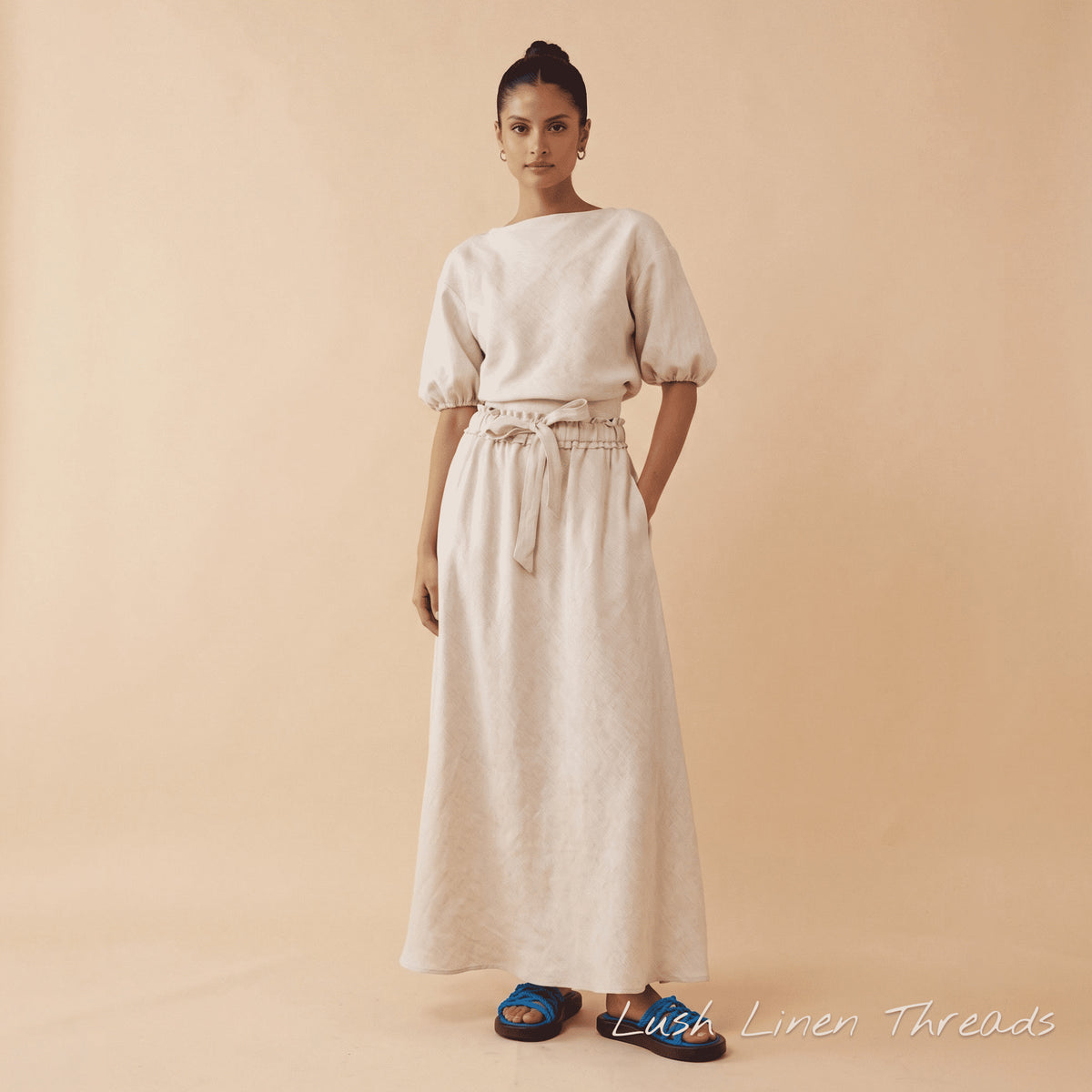 Linen Two Piece Set, Linen Wrap Top And Skirt Set