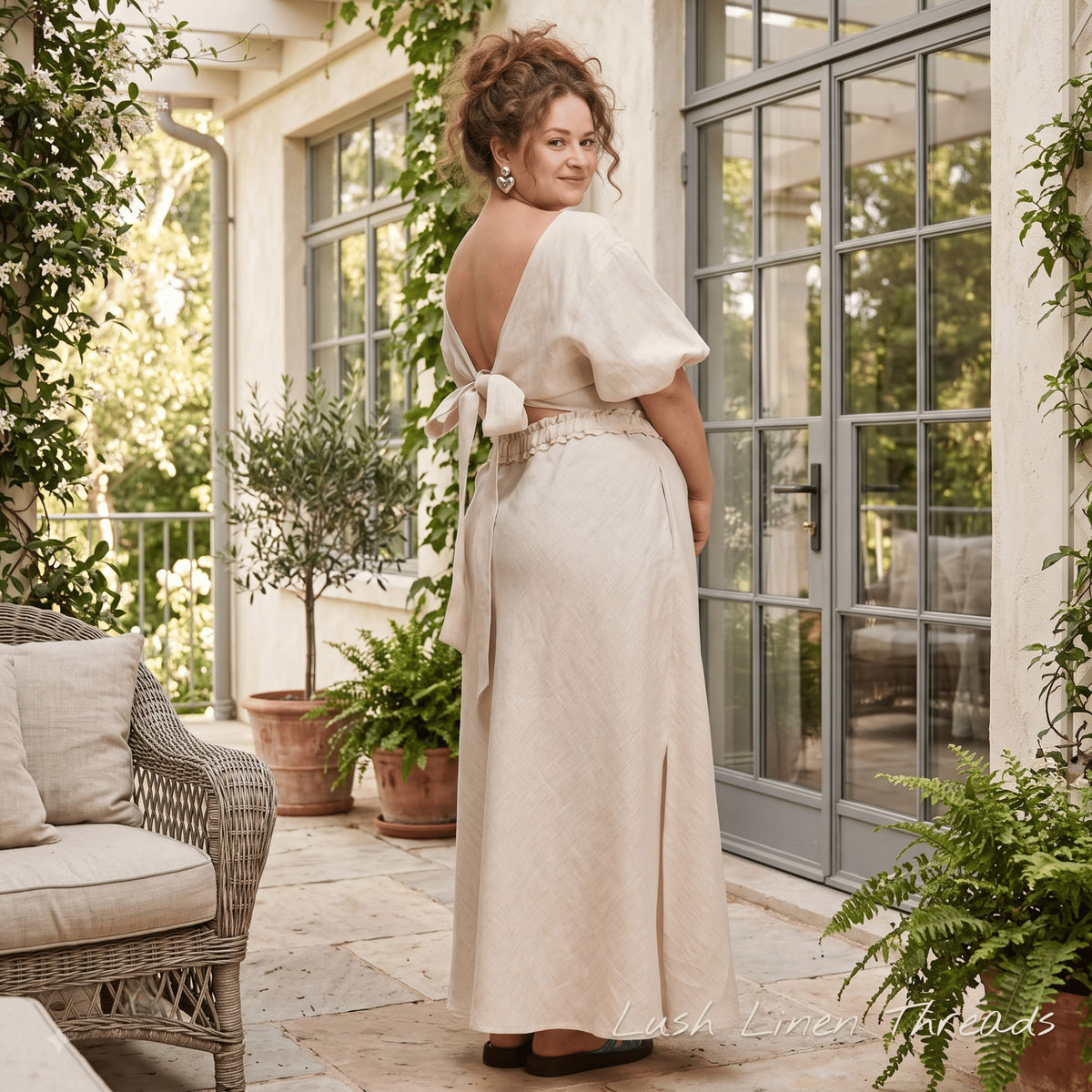 Linen Two Piece Set, Linen Wrap Top And Skirt Set