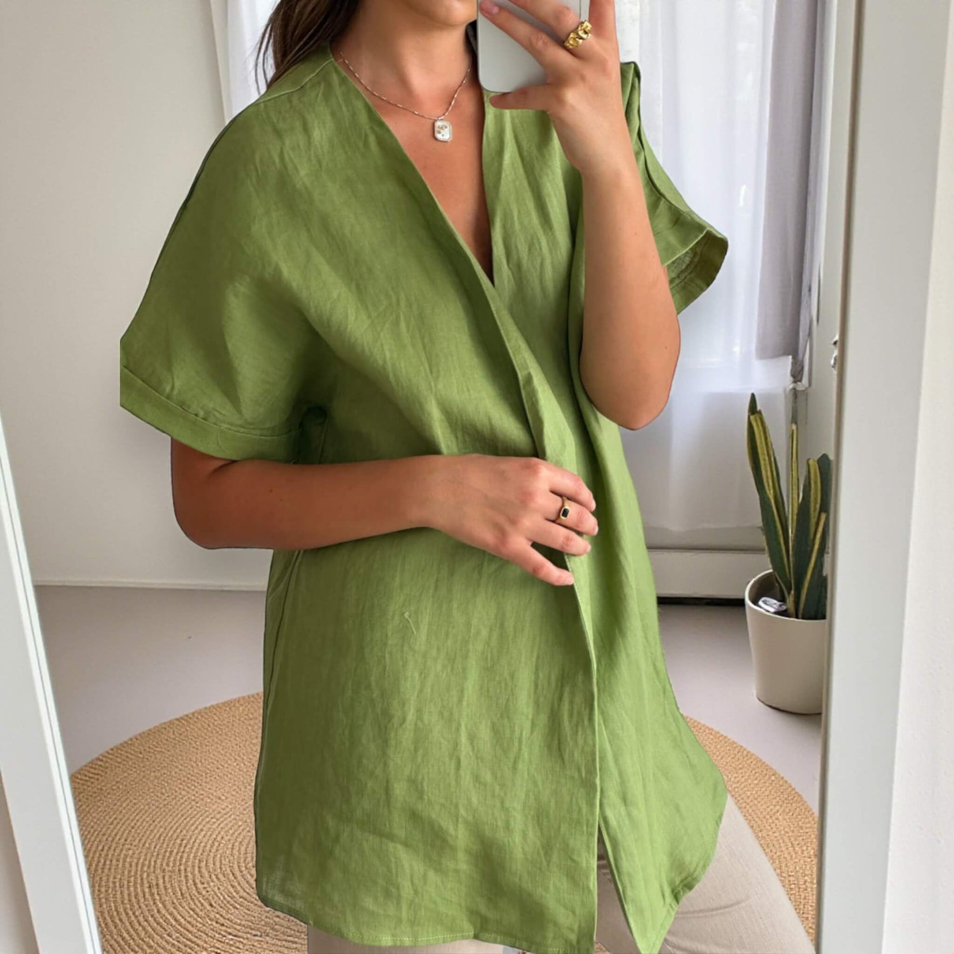 Linen Two Piece Set, Linen Wrap Top and Flared Trousers Set