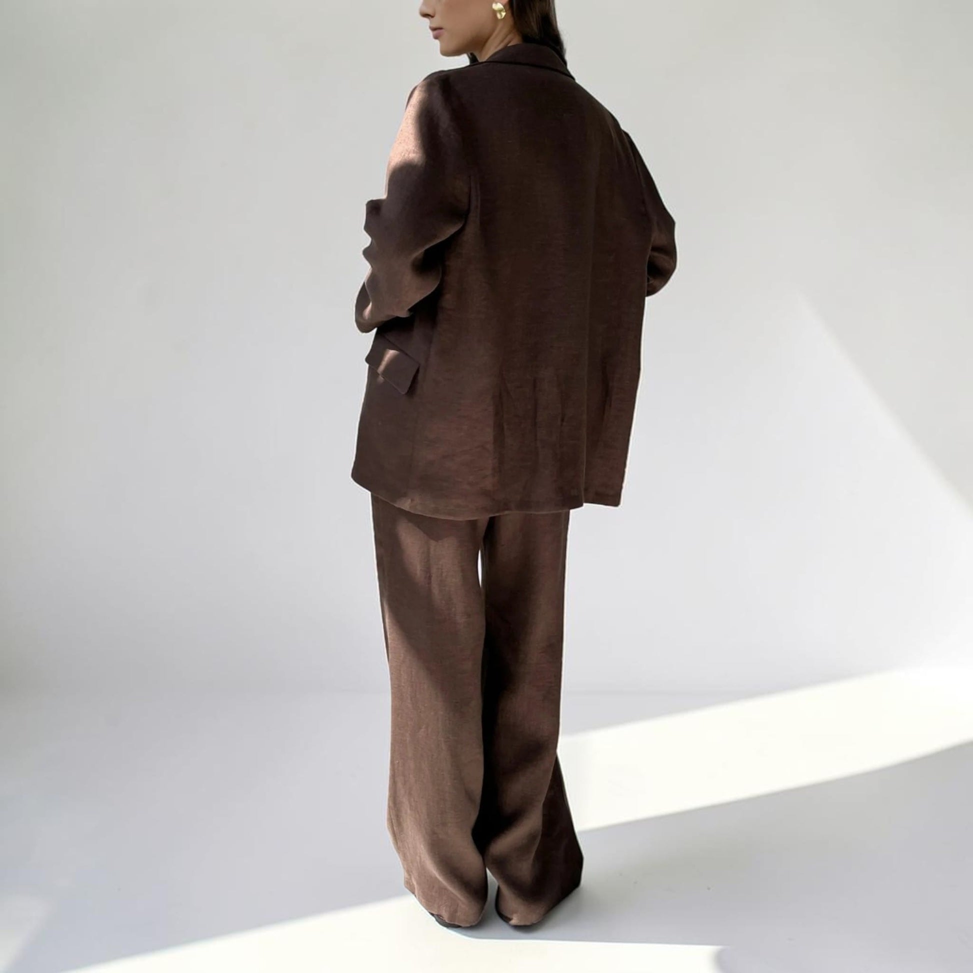 Linen Two Piece Set, Single-Breasted Blazer And Wide Leg Pants