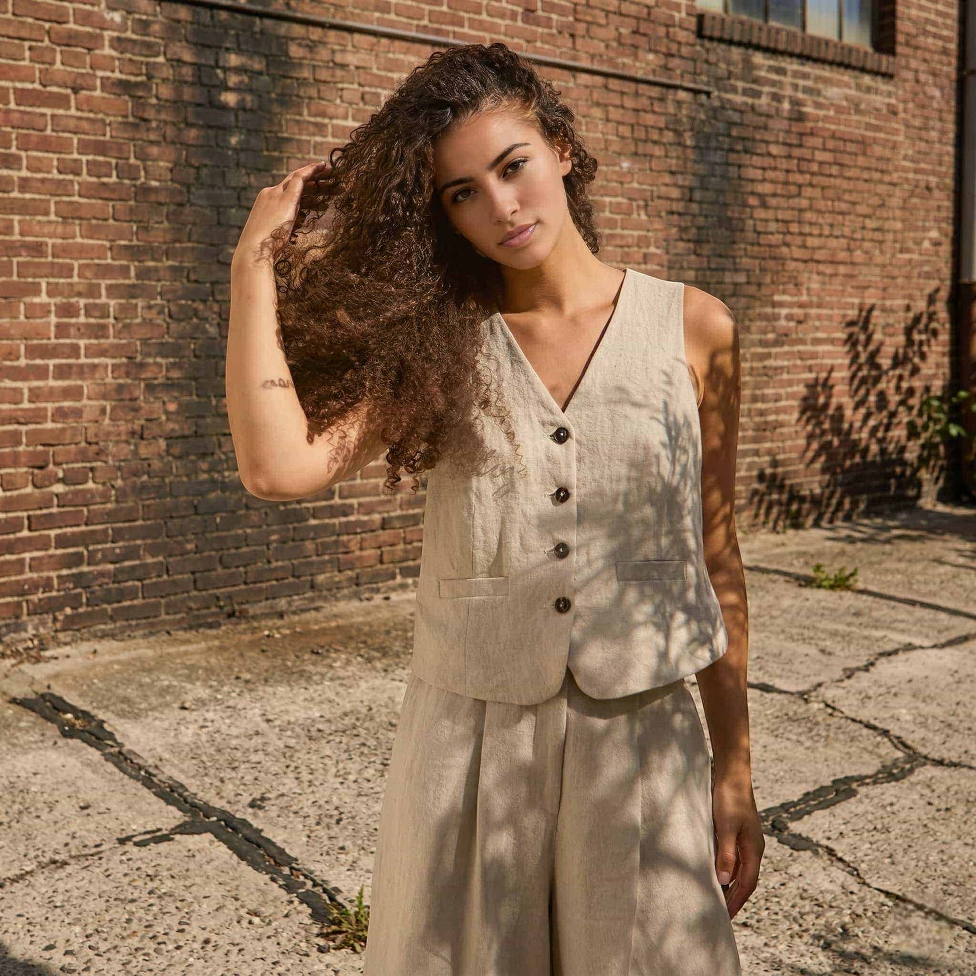 Linen Skirt Set, Sleeveless Linen Vest And Midi Skirt
