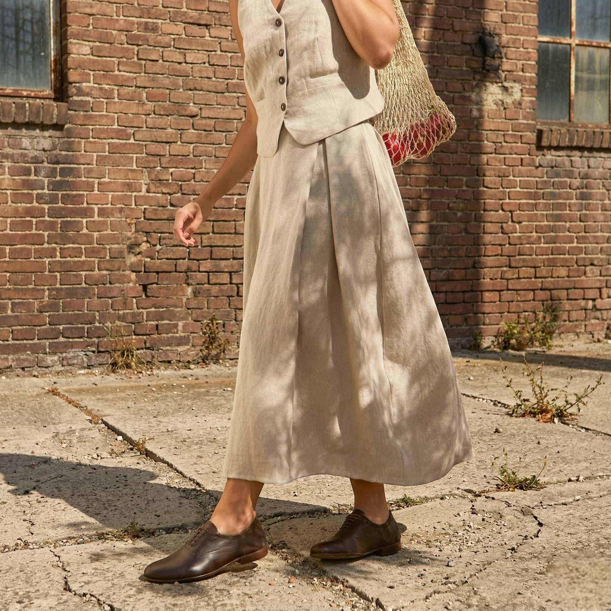 Linen Skirt Set, Sleeveless Linen Vest And Midi Skirt
