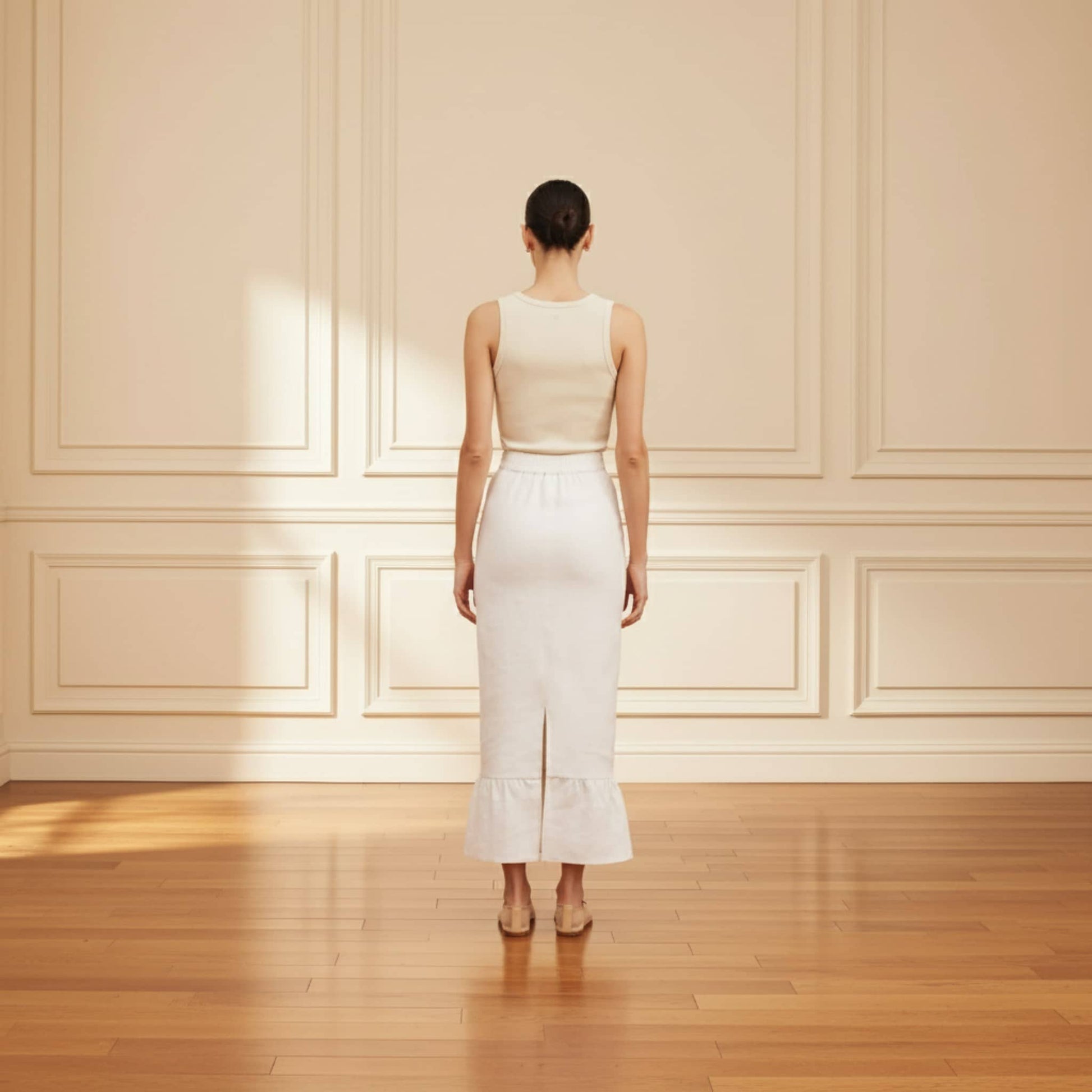 Linen Two Piece Set, Sleeveless Linen Vest And Pencil Skirt Set