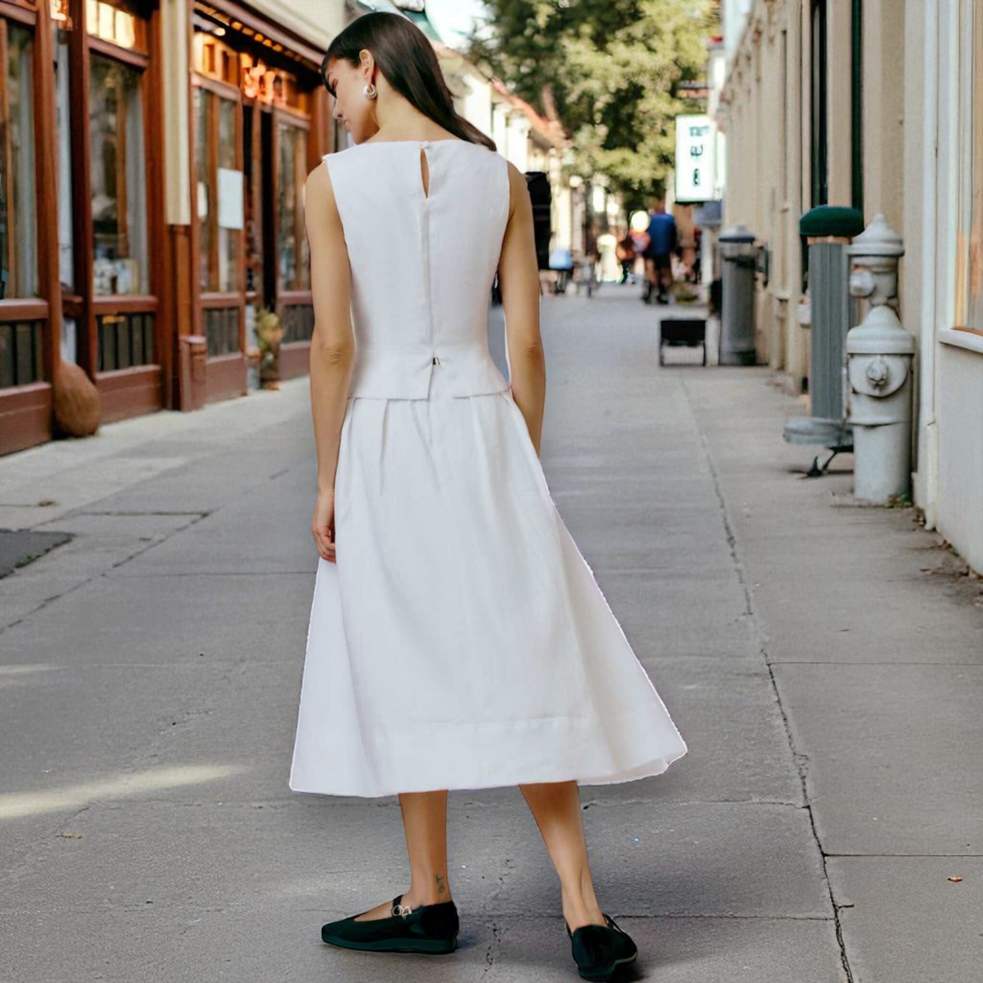 Linen Two Piece Set, Sleeveless Top And Midi Skirt Set