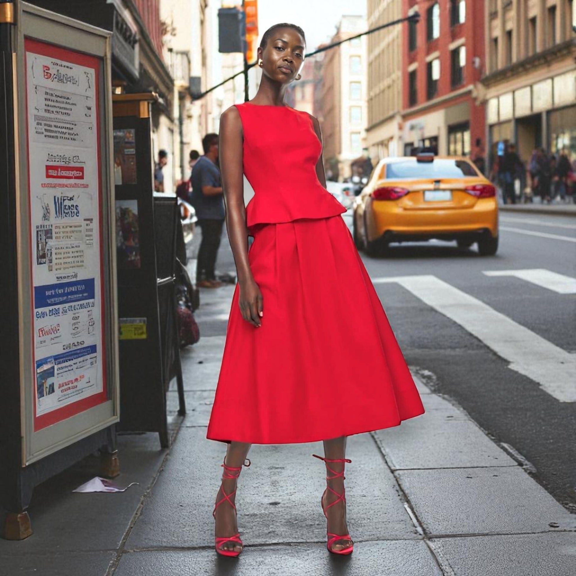 Linen Two Piece Set, Sleeveless Top And Midi Skirt Set