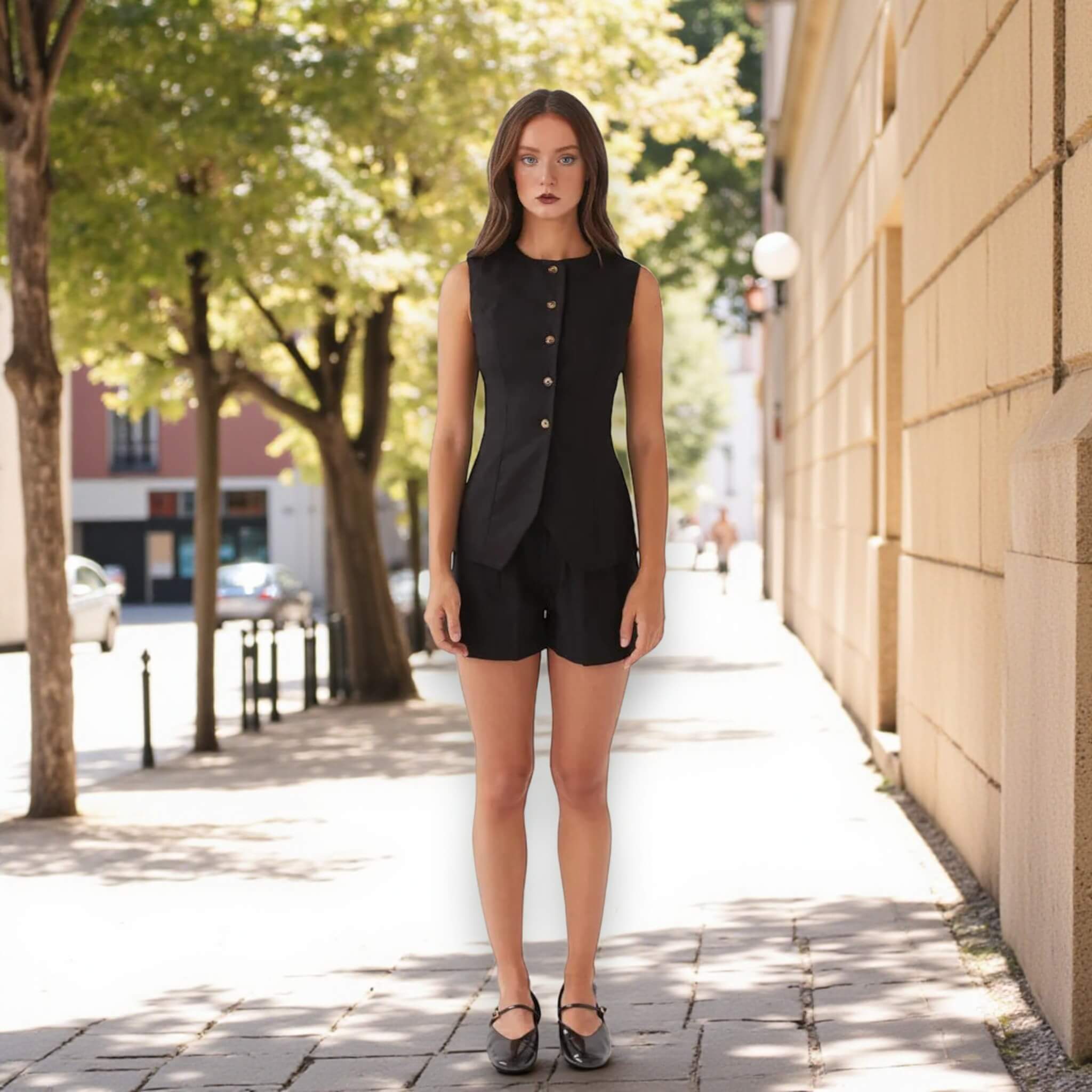 Linen Two Piece Set, Sleeveless Vest Top and Shorts Set