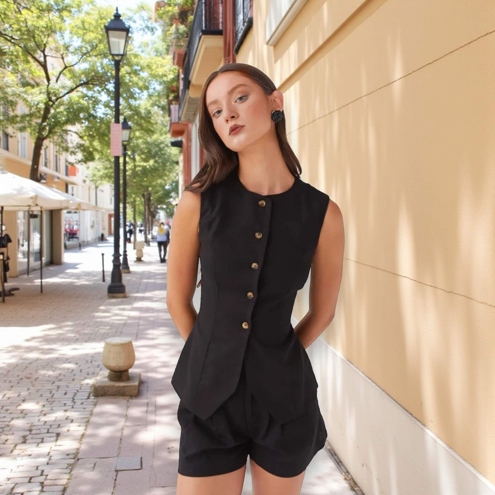 Linen Two Piece Set, Sleeveless Vest Top and Shorts Set