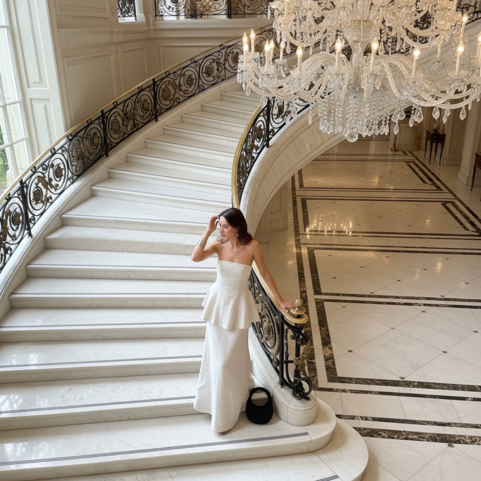 Linen Two Piece Set, Strapless Linen Peplum Top And Maxi Skirt Set