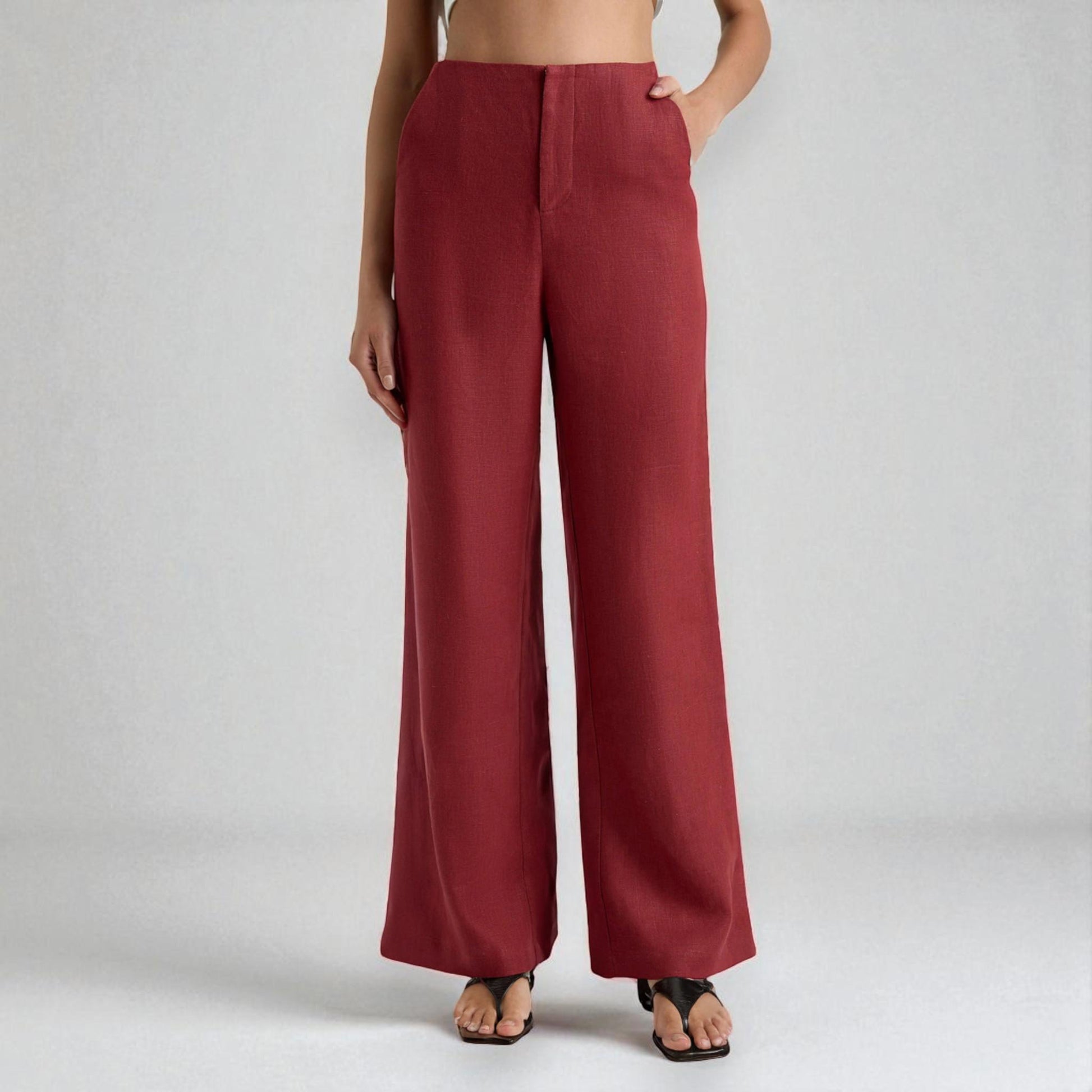 Linen Two-Piece Set, Tube Linen Top And Wide Leg Trousers Set