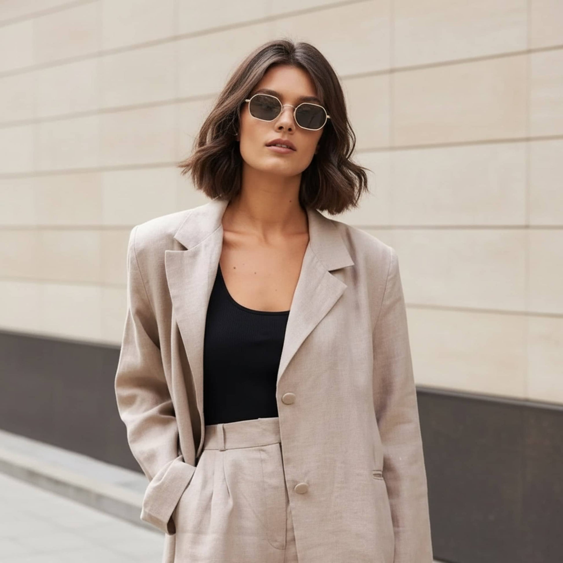 Linen Two Piece Set, Womens Linen Blazer And Wide Leg Pants Set