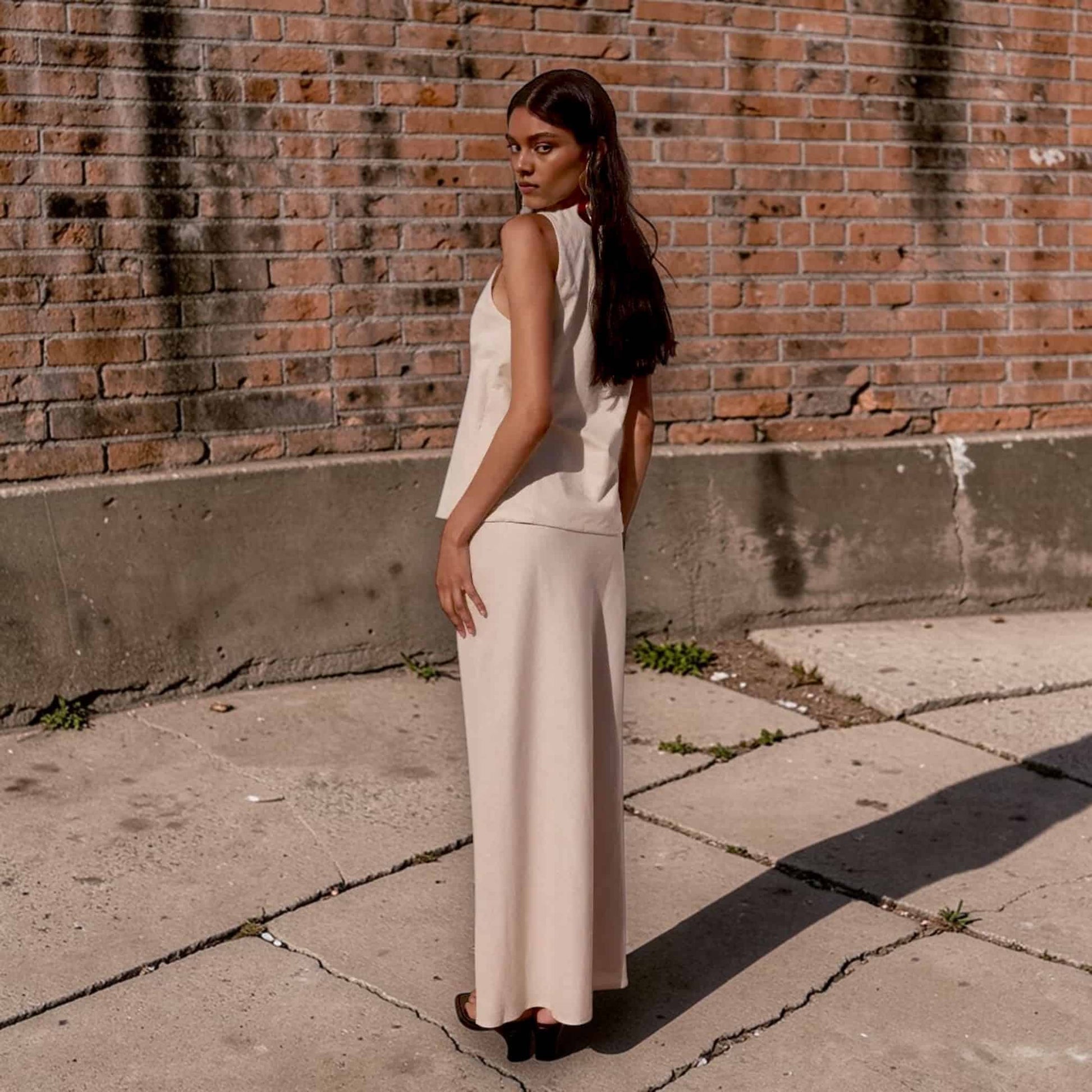 Linen Vest And Skirt Set​, Sleeveless Wrap Top And Maxi Skirt Set