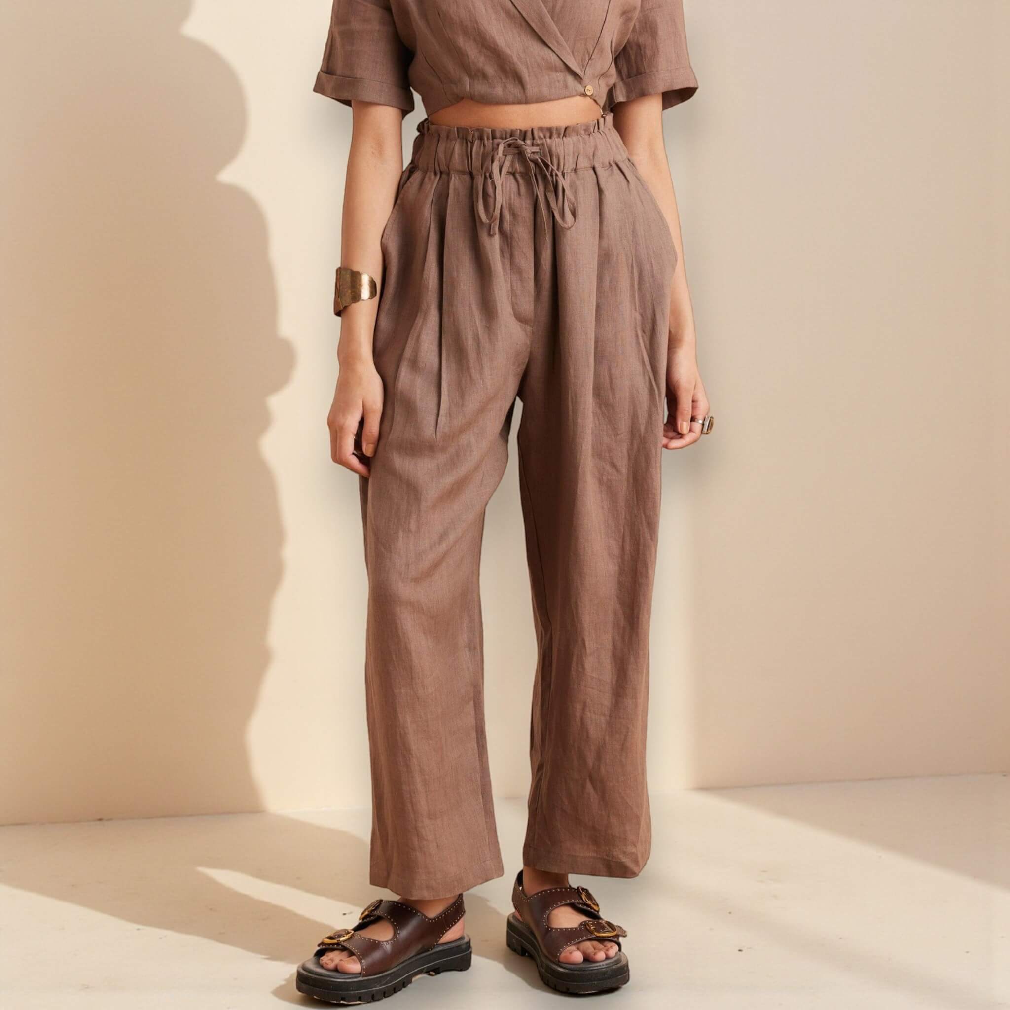 Linen Wide Leg Pants, Elasticated Waist Linen Trousers