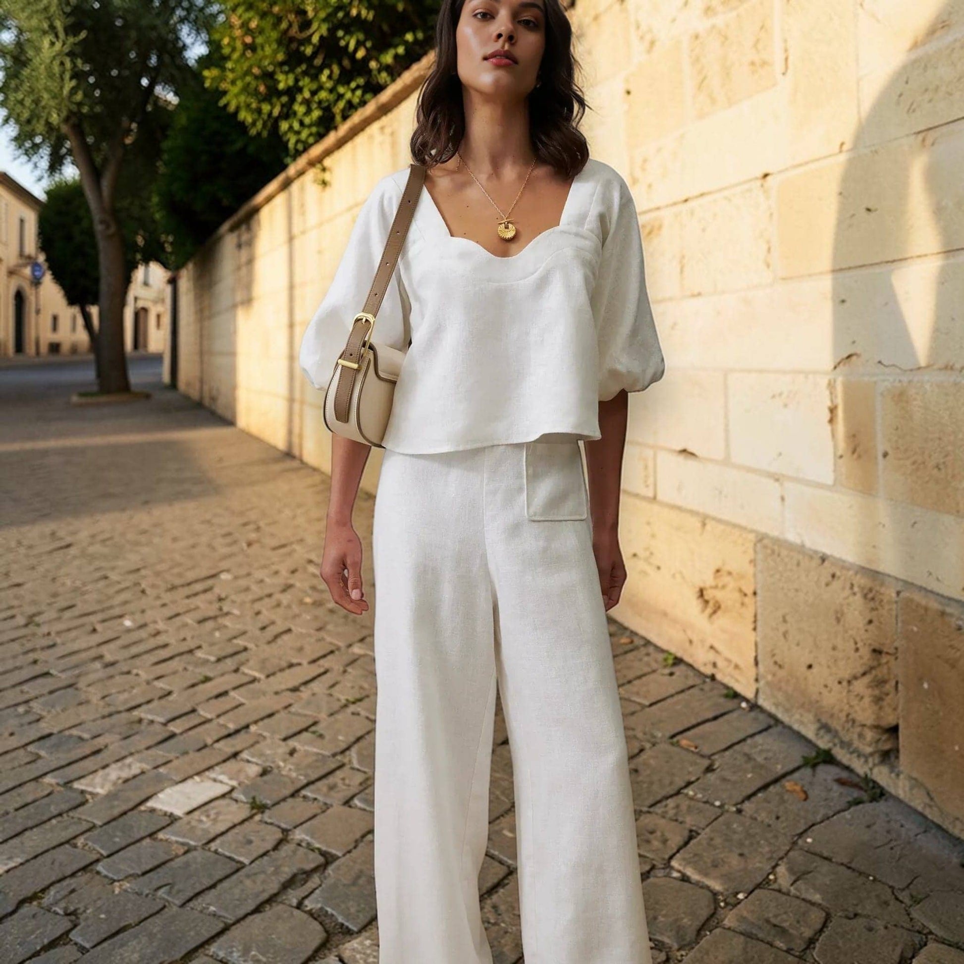 Linen Wide-Leg Pants, High-Waisted Patch-Pocket Pants