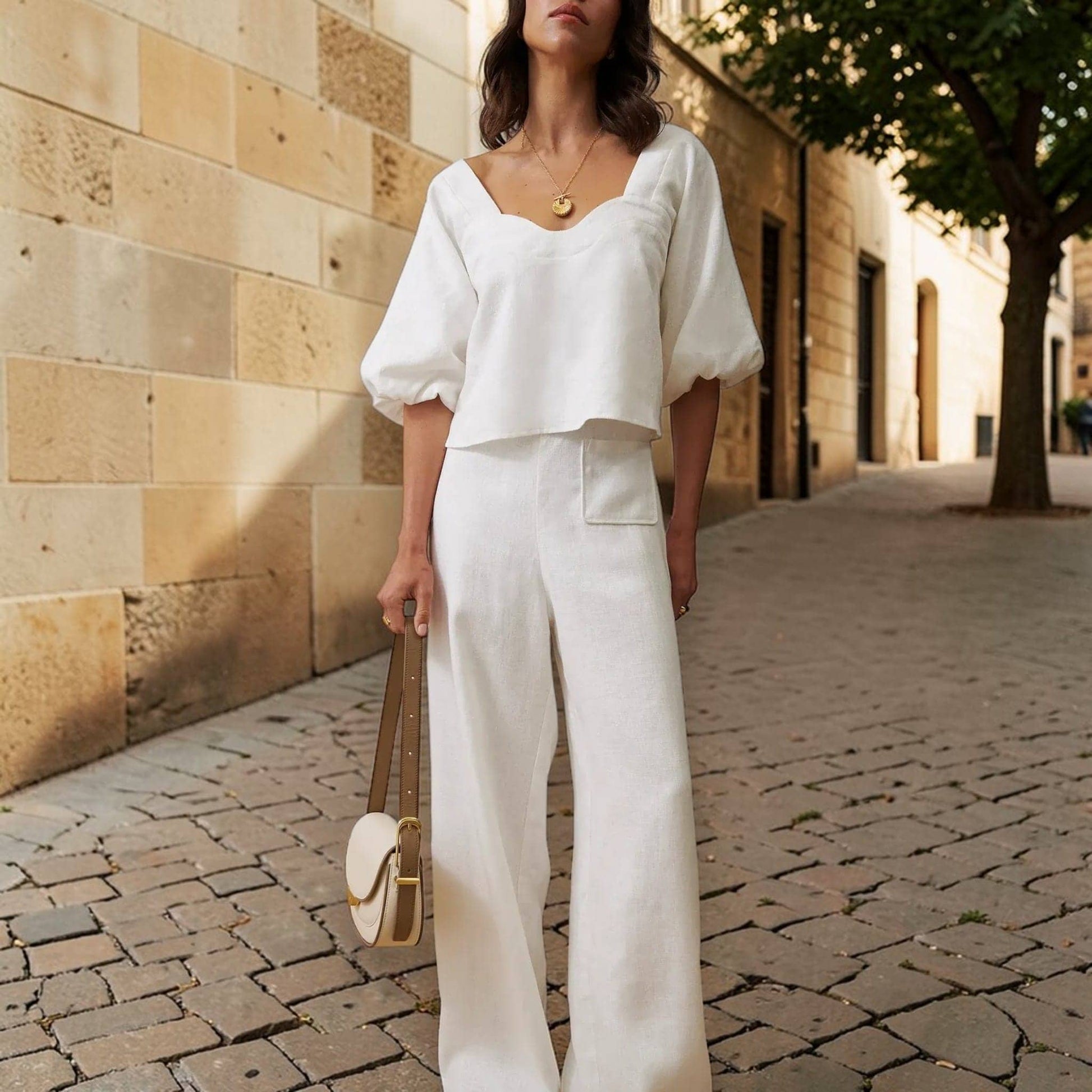 Linen Wide-Leg Pants, High-Waisted Patch-Pocket Pants