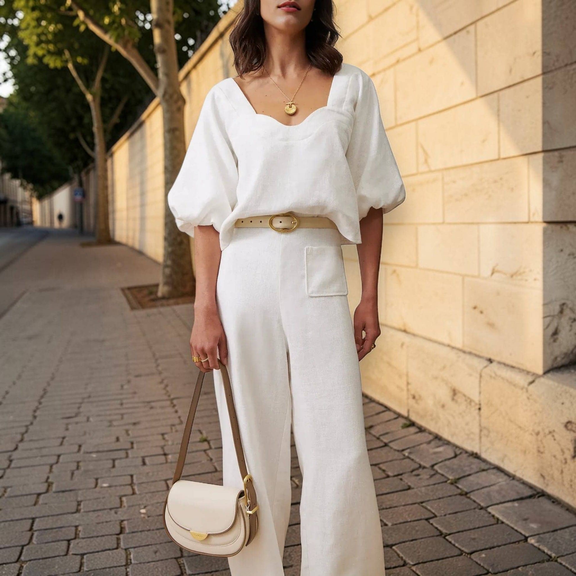 Linen Wide-Leg Pants, High-Waisted Patch-Pocket Pants
