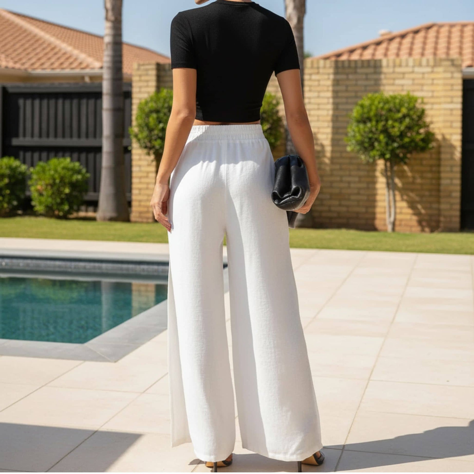 Linen Wide Leg Pants, Wide Leg Split Trousers