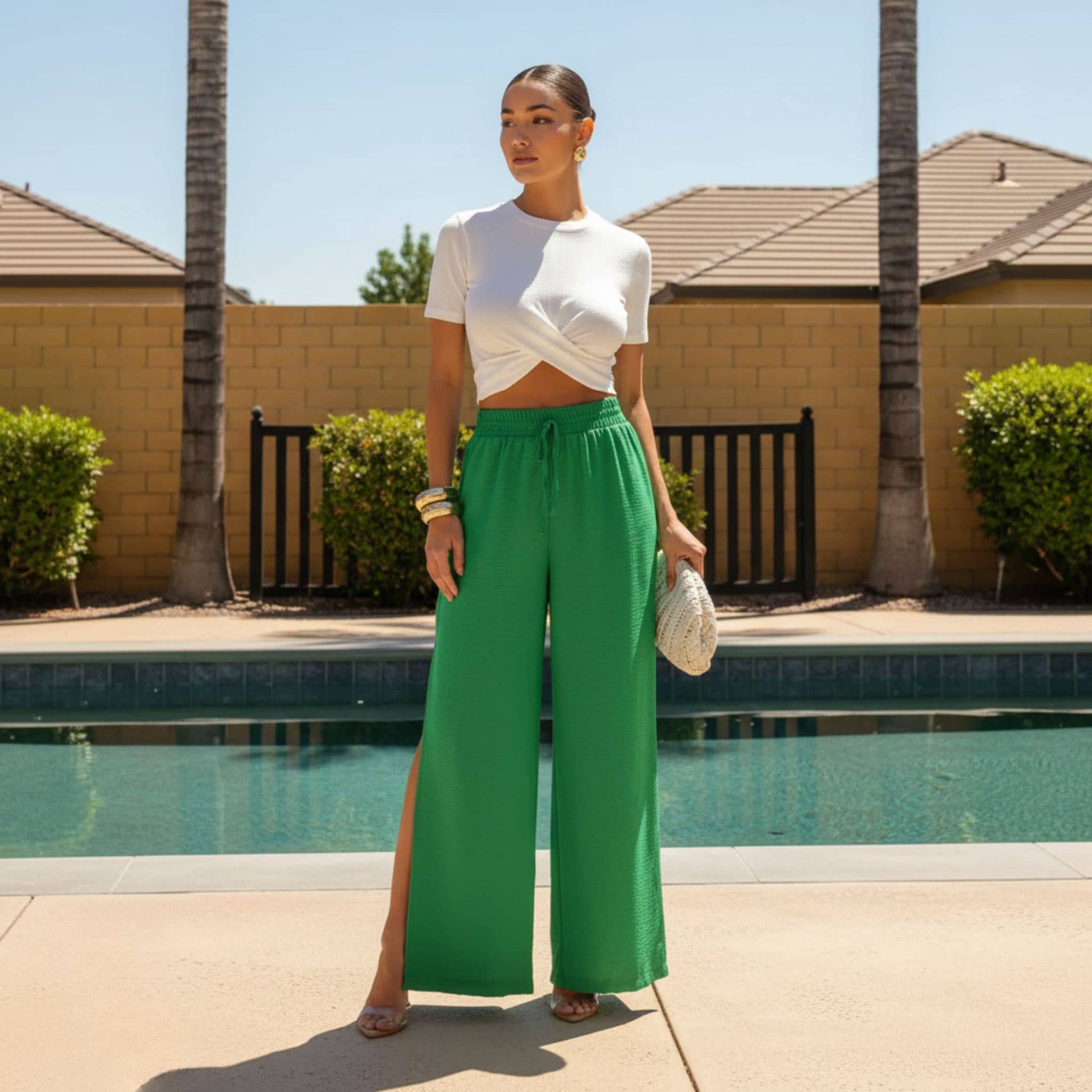 Linen Wide Leg Pants, Wide Leg Split Trousers