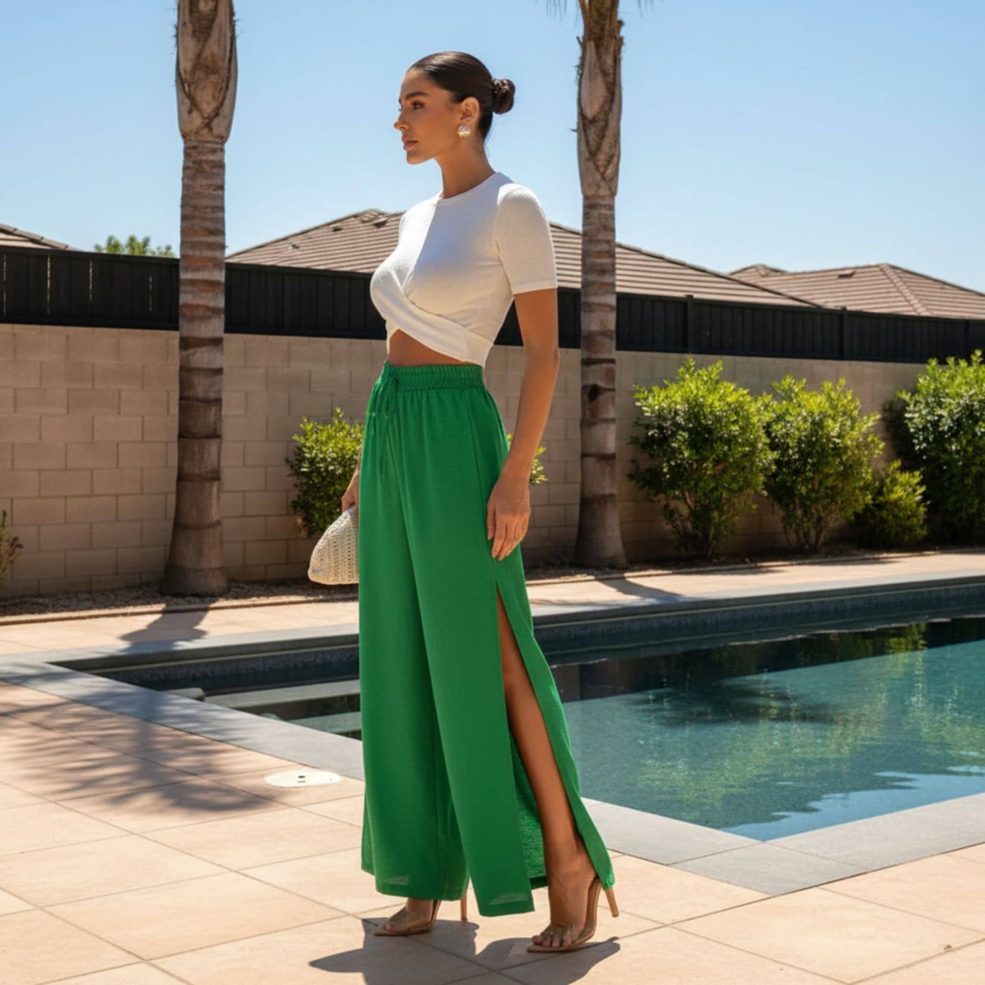 Linen Wide Leg Pants, Wide Leg Split Trousers