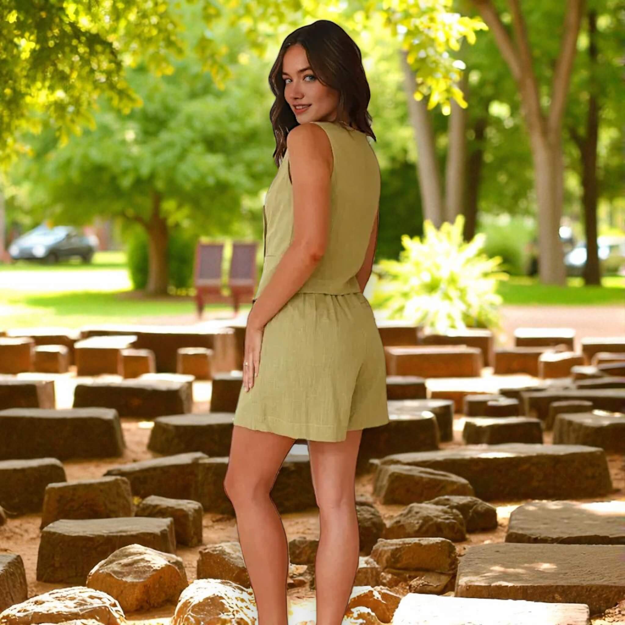 Linen Wide-Leg Shorts, High-Waisted Pleated Linen Shorts
