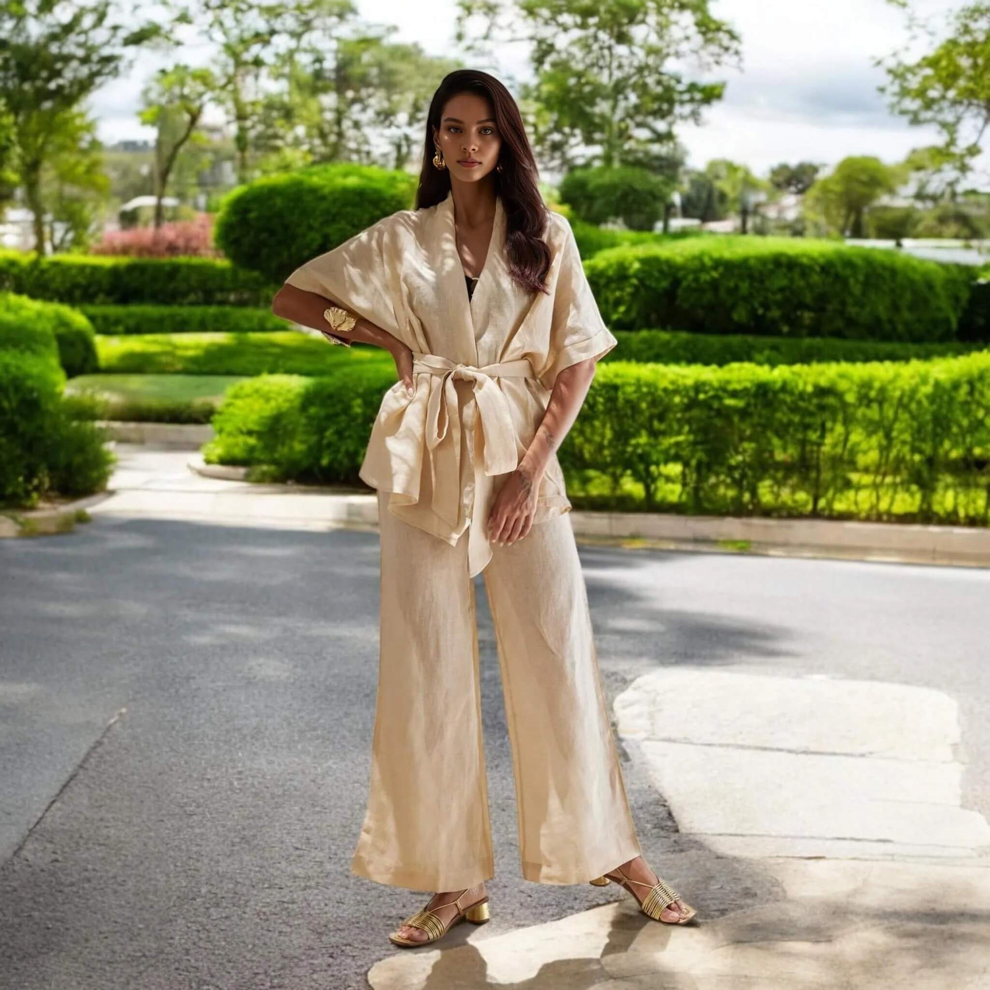 Linen Wide-Leg Trousers, Wide-Leg Linen Pants