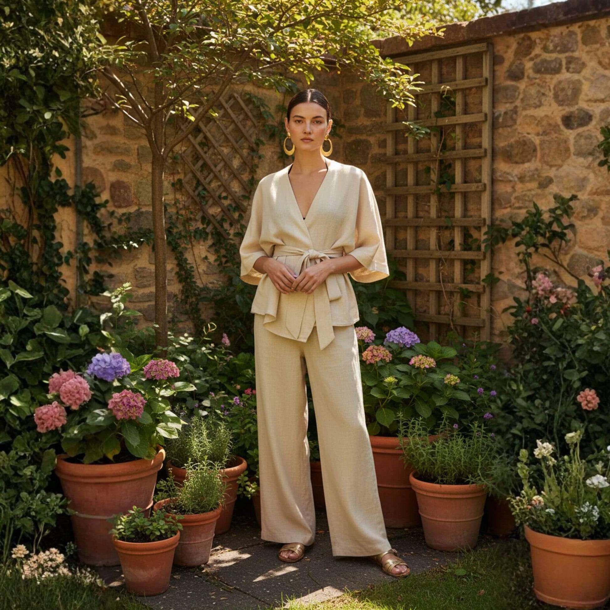 Linen Wide-Leg Trousers, Wide-Leg Linen Pants