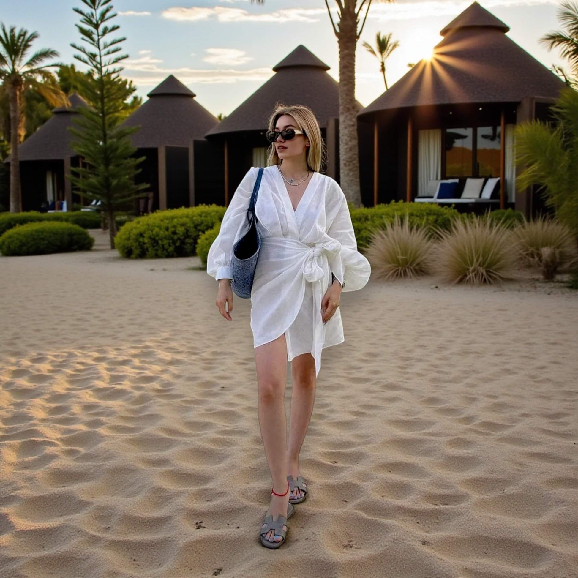 Linen Wrap Dress, Long Sleeve Wrap Dress