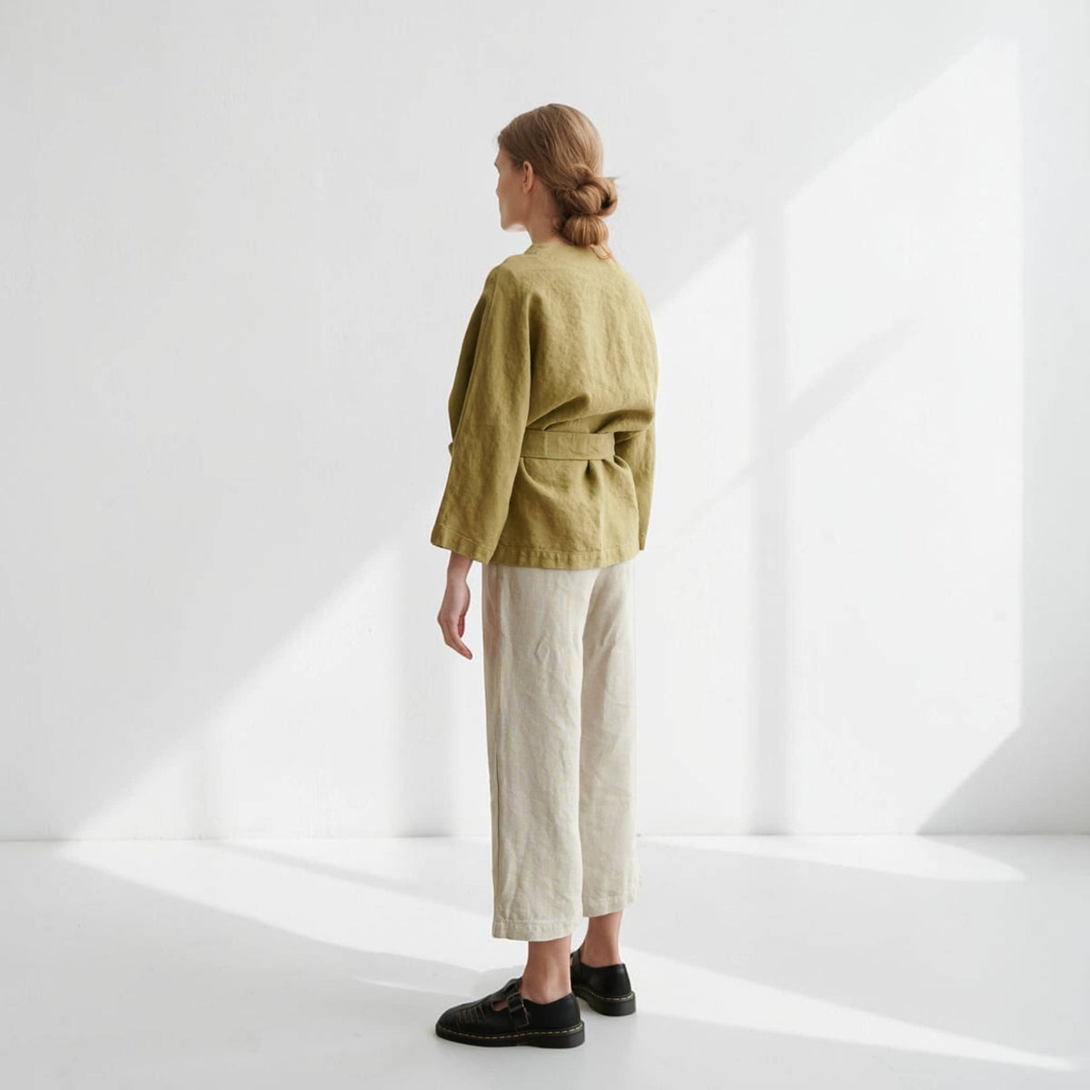 Linen Wrap Jacket, Tie-Waist Kimono-Sleeve
