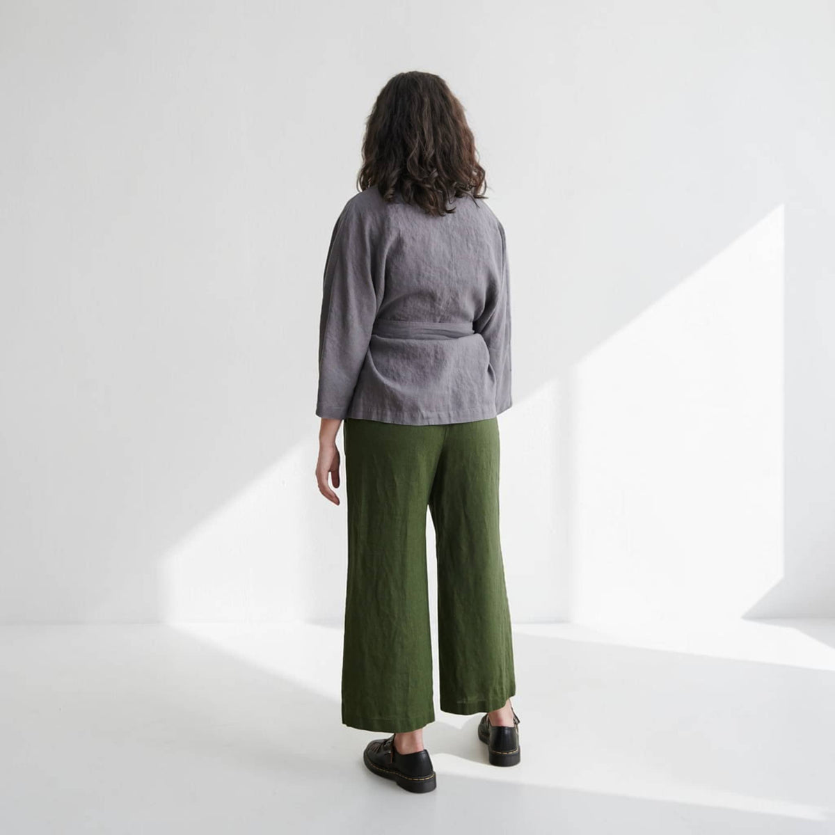 Linen Wrap Jacket, Tie-Waist Kimono-Sleeve