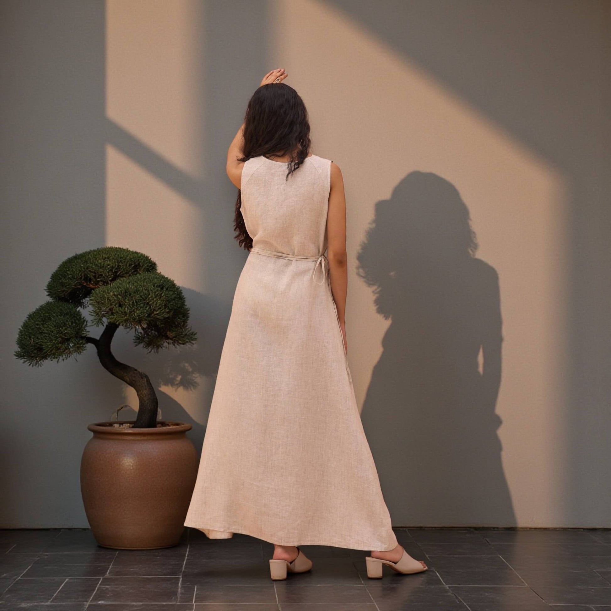 Linen Wrap Maxi Dress, Sleeveless Wrap Maxi Dress