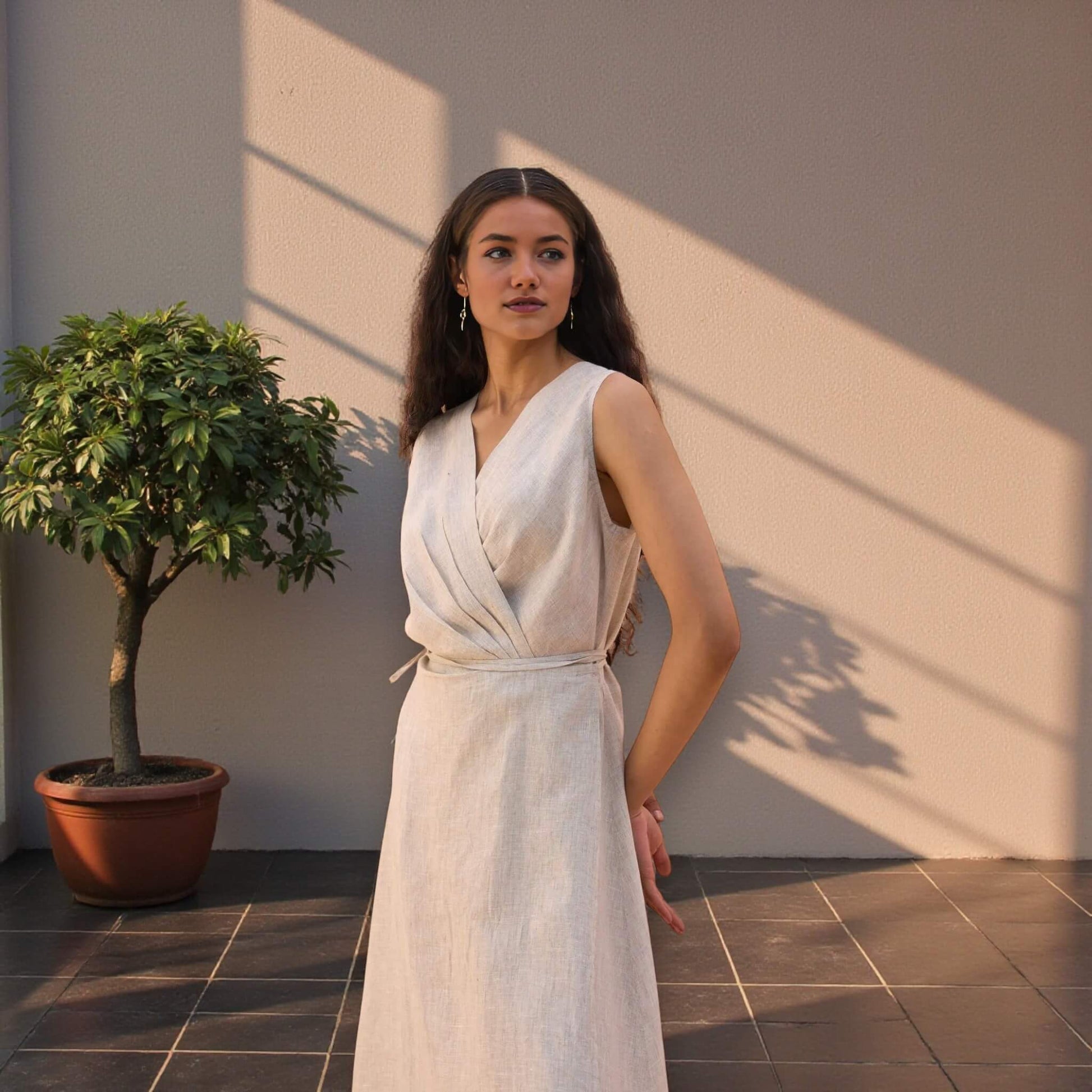 Linen Wrap Maxi Dress, Sleeveless Wrap Maxi Dress